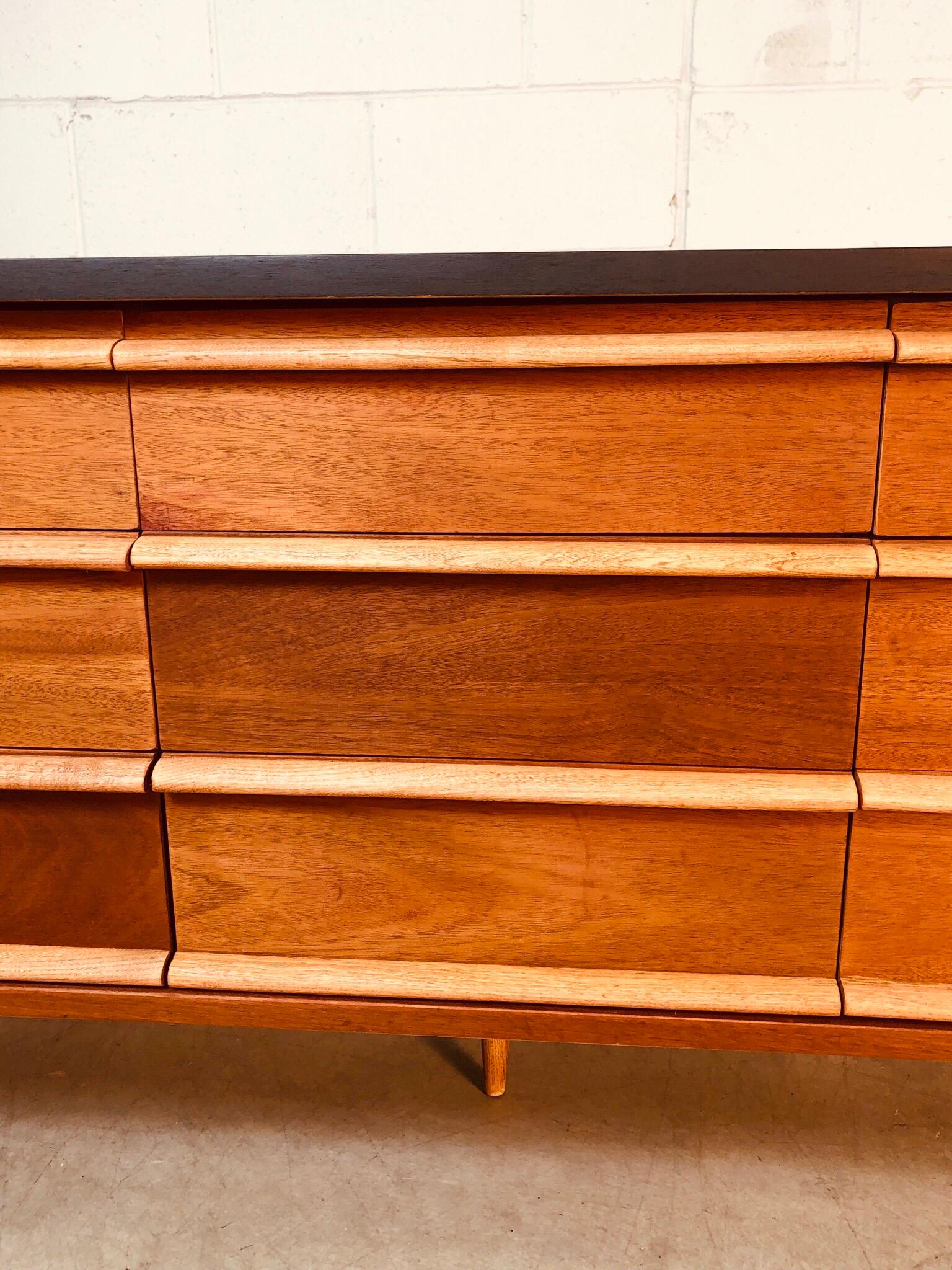 Ash 1960s Walnut and Black Painted 9-Drawer Dresser For Sale