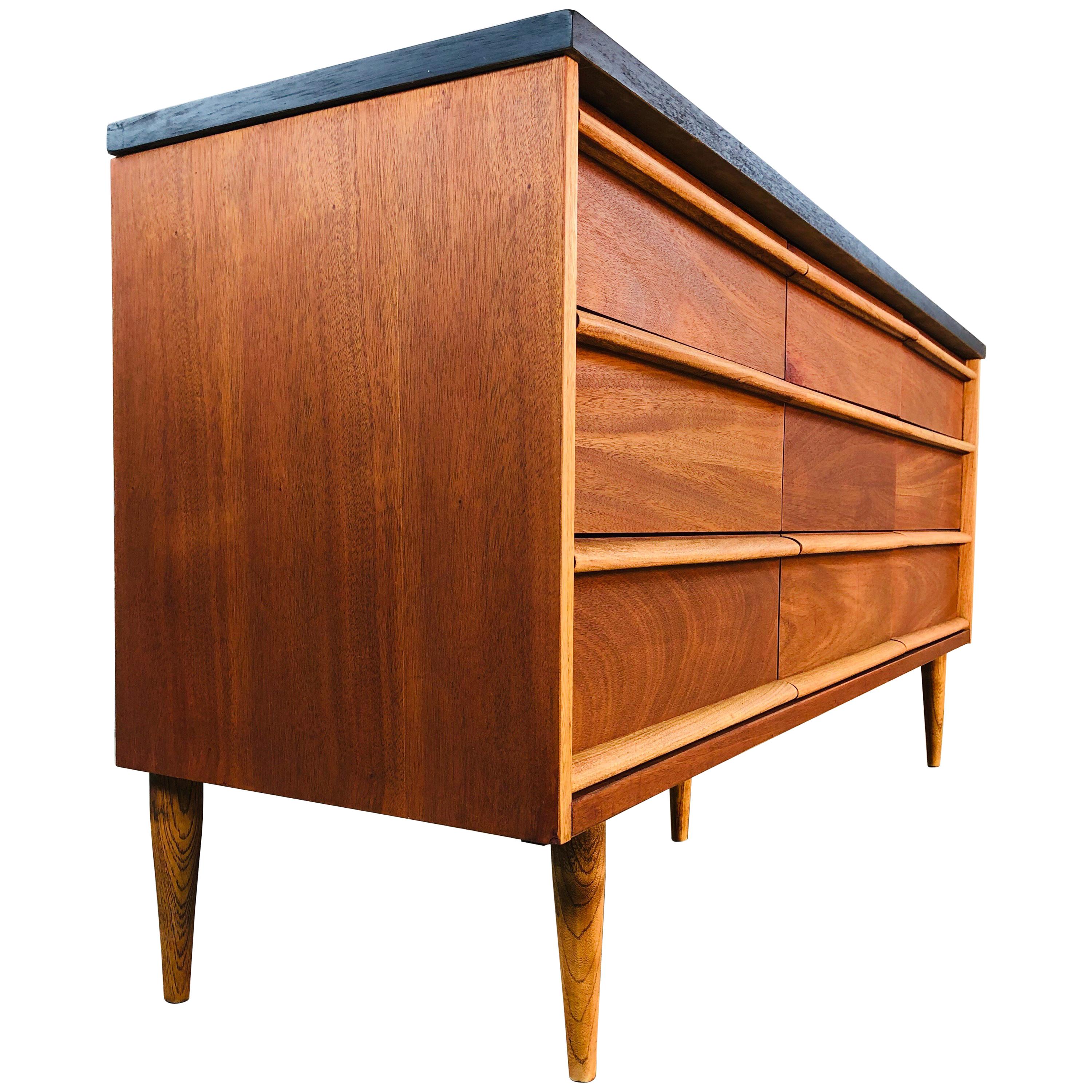 1960s Walnut and Black Painted 9-Drawer Dresser For Sale