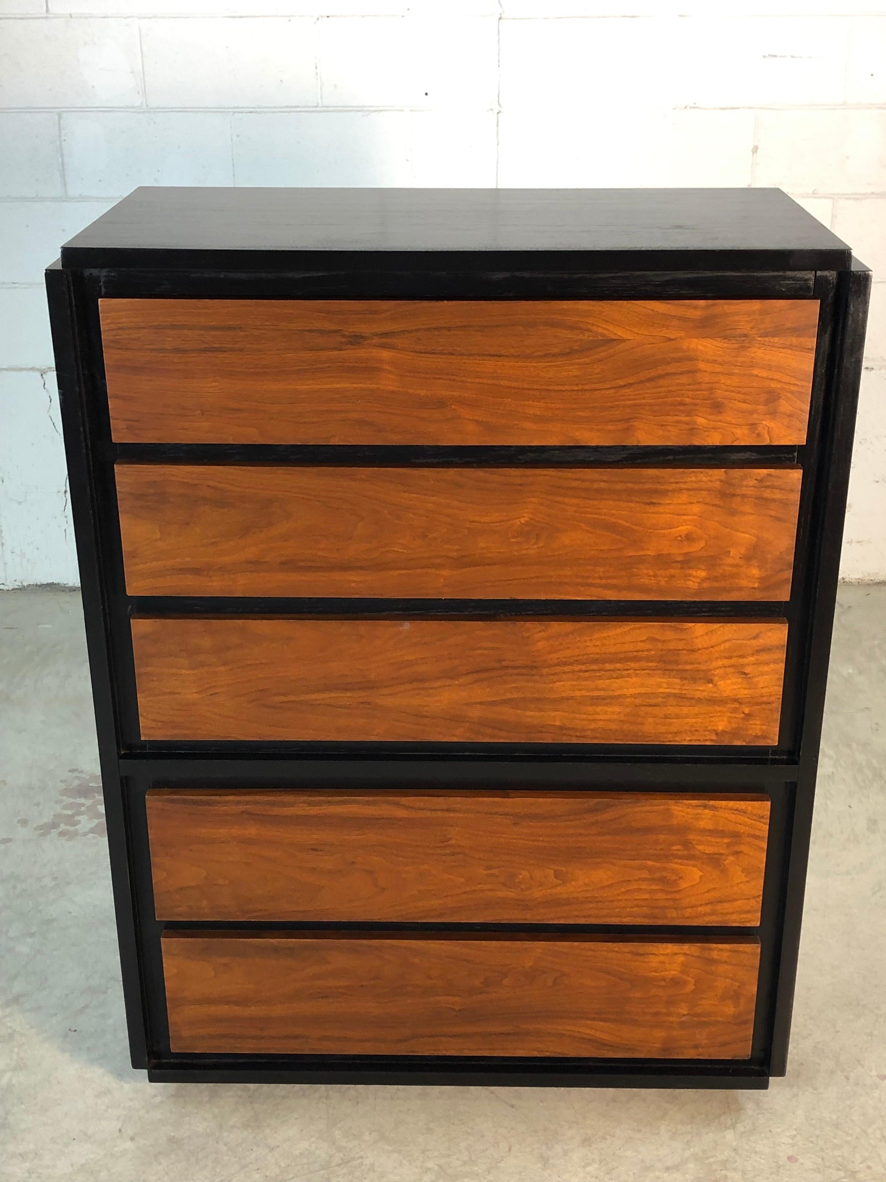 1960s Walnut And Black Painted Tall Dresser By Lane Furniture For