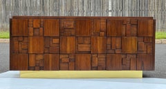 1960s Walnut & Brass Brutalist Cubed Dresser