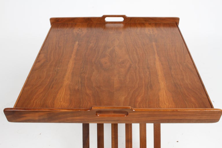 1960s Walnut Campaign Tray Table by Kipp Stewart & Stewart McDougall for Drexel  For Sale 8