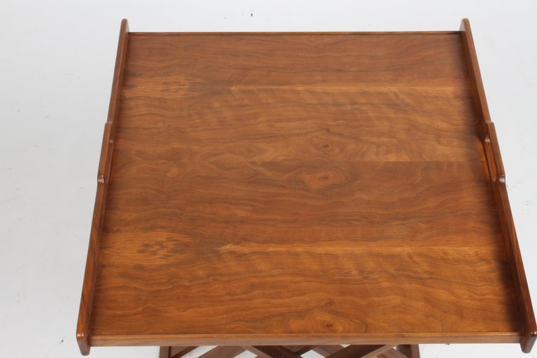 1960s Walnut Campaign Tray Table by Kipp Stewart & Stewart McDougall for Drexel  For Sale 11