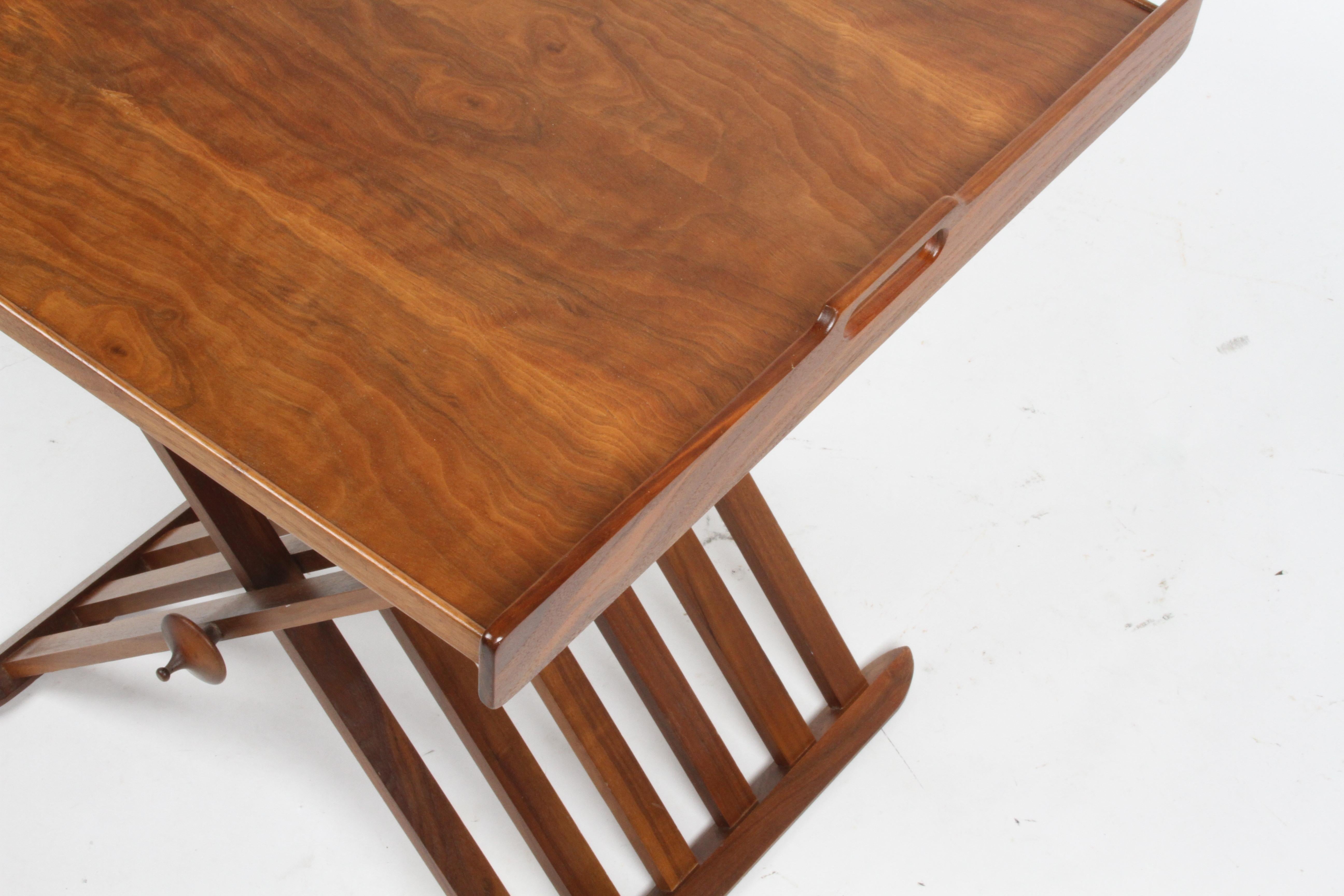 1960s Walnut Campaign Tray Table by Kipp Stewart & Stewart McDougall for Drexel For Sale 11