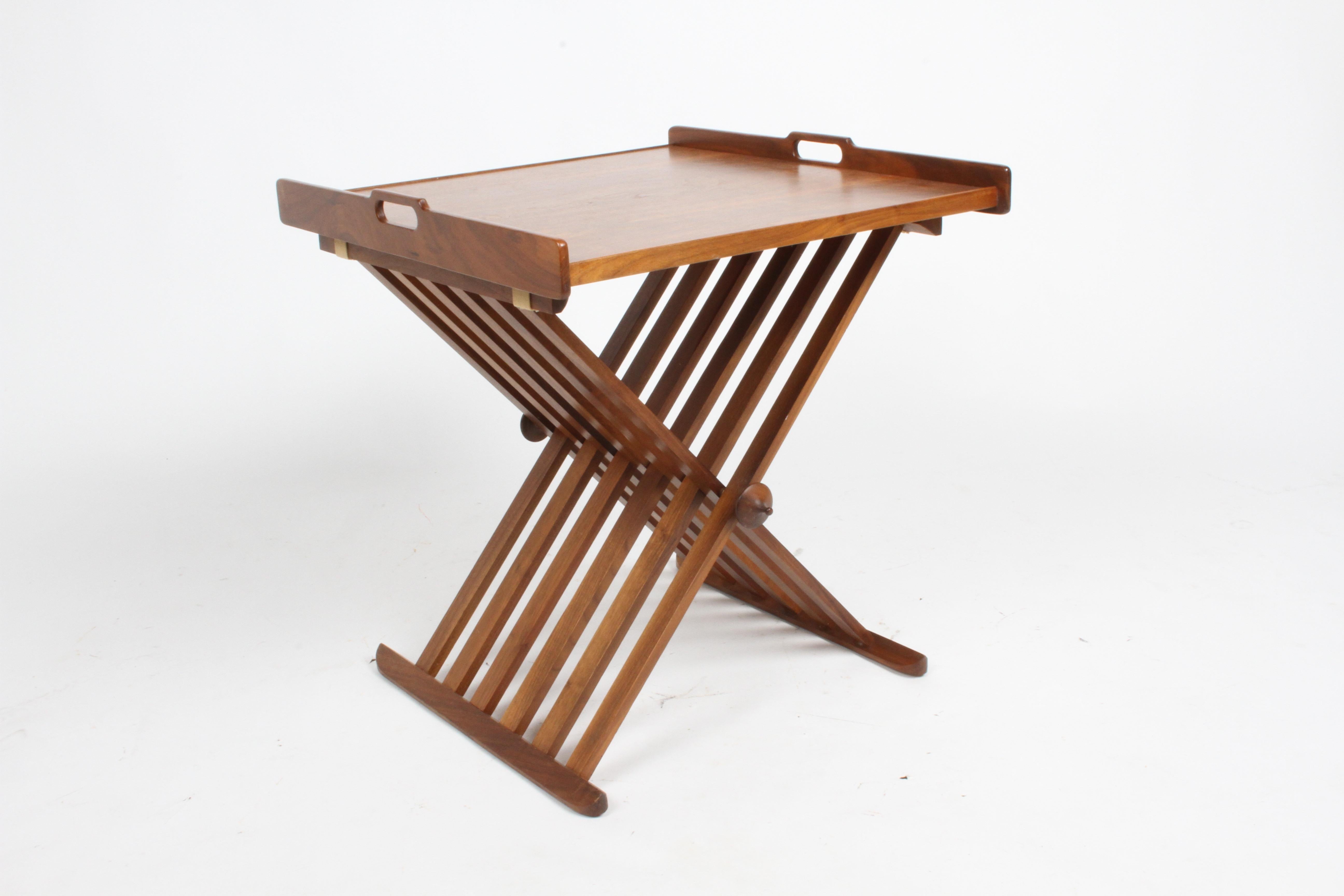 1960s Walnut Campaign Tray Table by Kipp Stewart & Stewart McDougall for Drexel  In Good Condition For Sale In St. Louis, MO