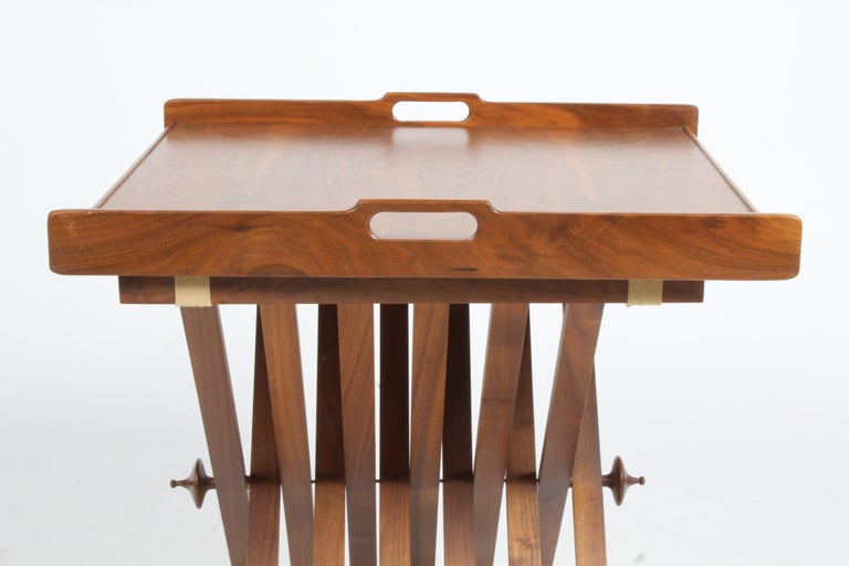 1960s Walnut Campaign Tray Table by Kipp Stewart & Stewart McDougall for Drexel  For Sale 2