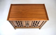 1960's Walnut Floating Commode Sideboard With Open Fretwork Doors