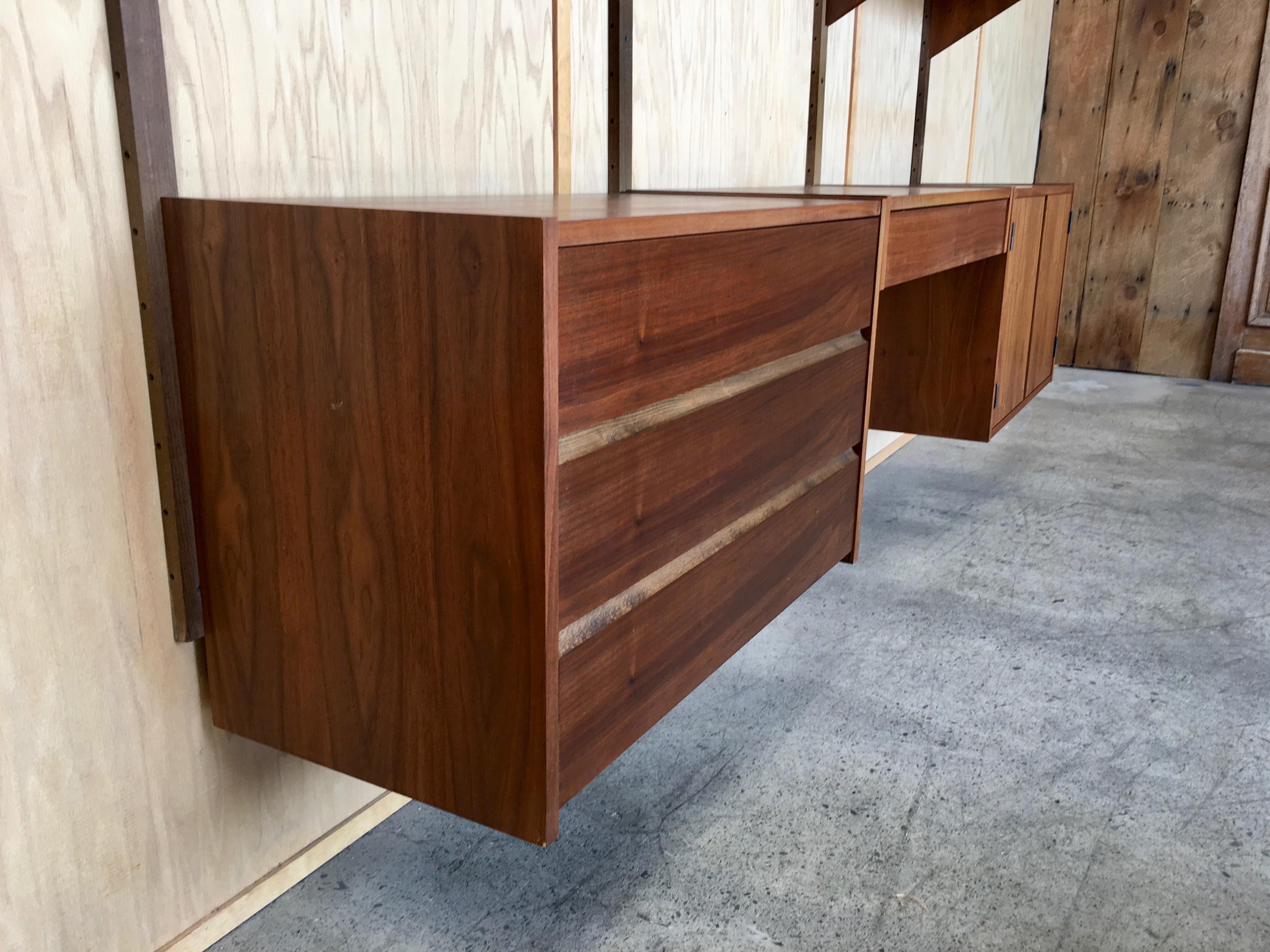 1960s Walnut Floating Wall Unit In Good Condition In Denton, TX