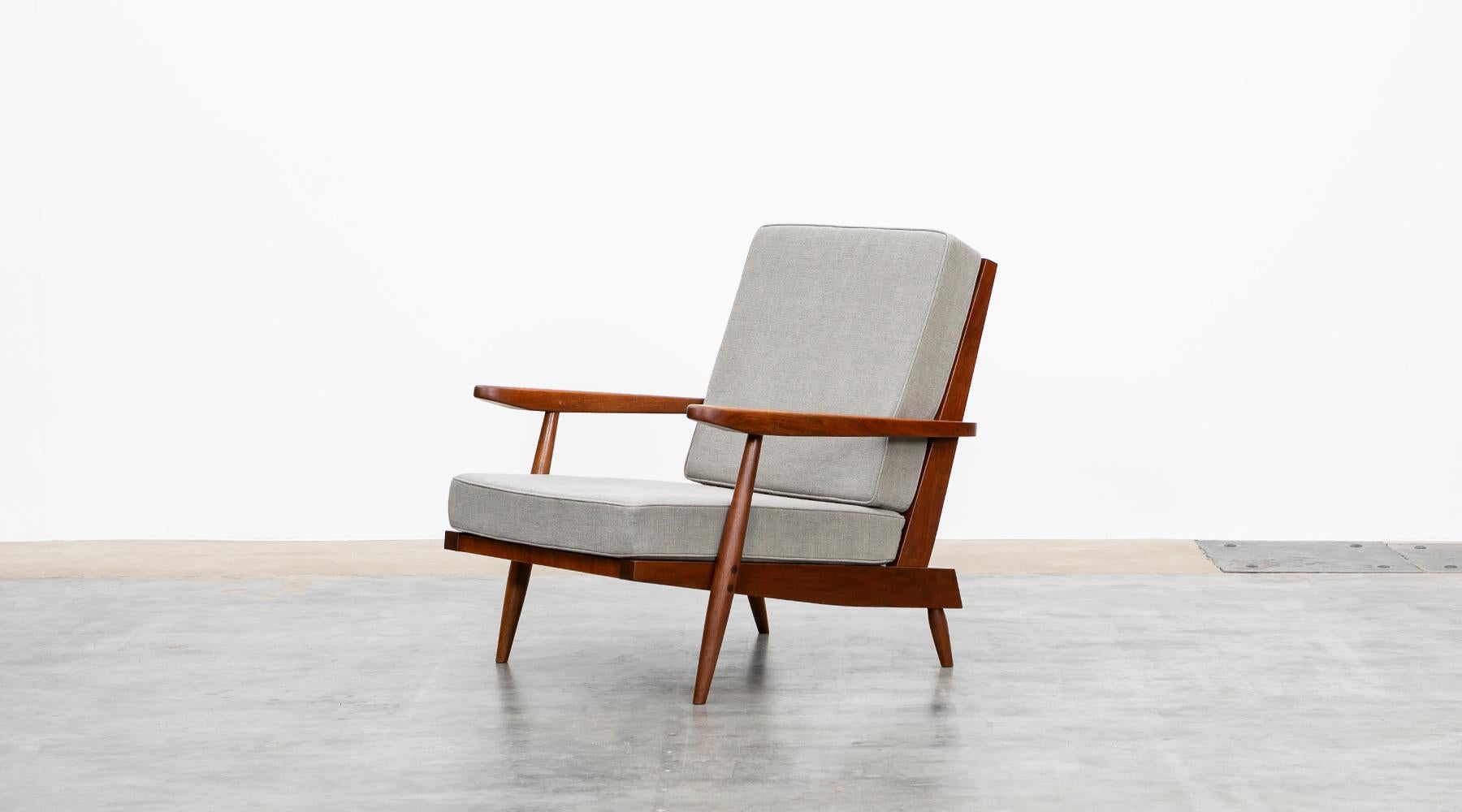 20th Century 1960s Walnut, Grey Upholstery Armchair with Ottoman by George Nakashima For Sale