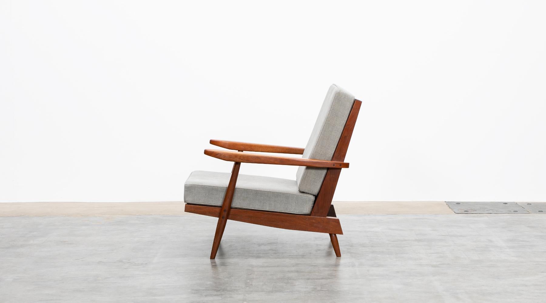 1960s Walnut, Grey Upholstery Armchair with Ottoman by George Nakashima For Sale 1
