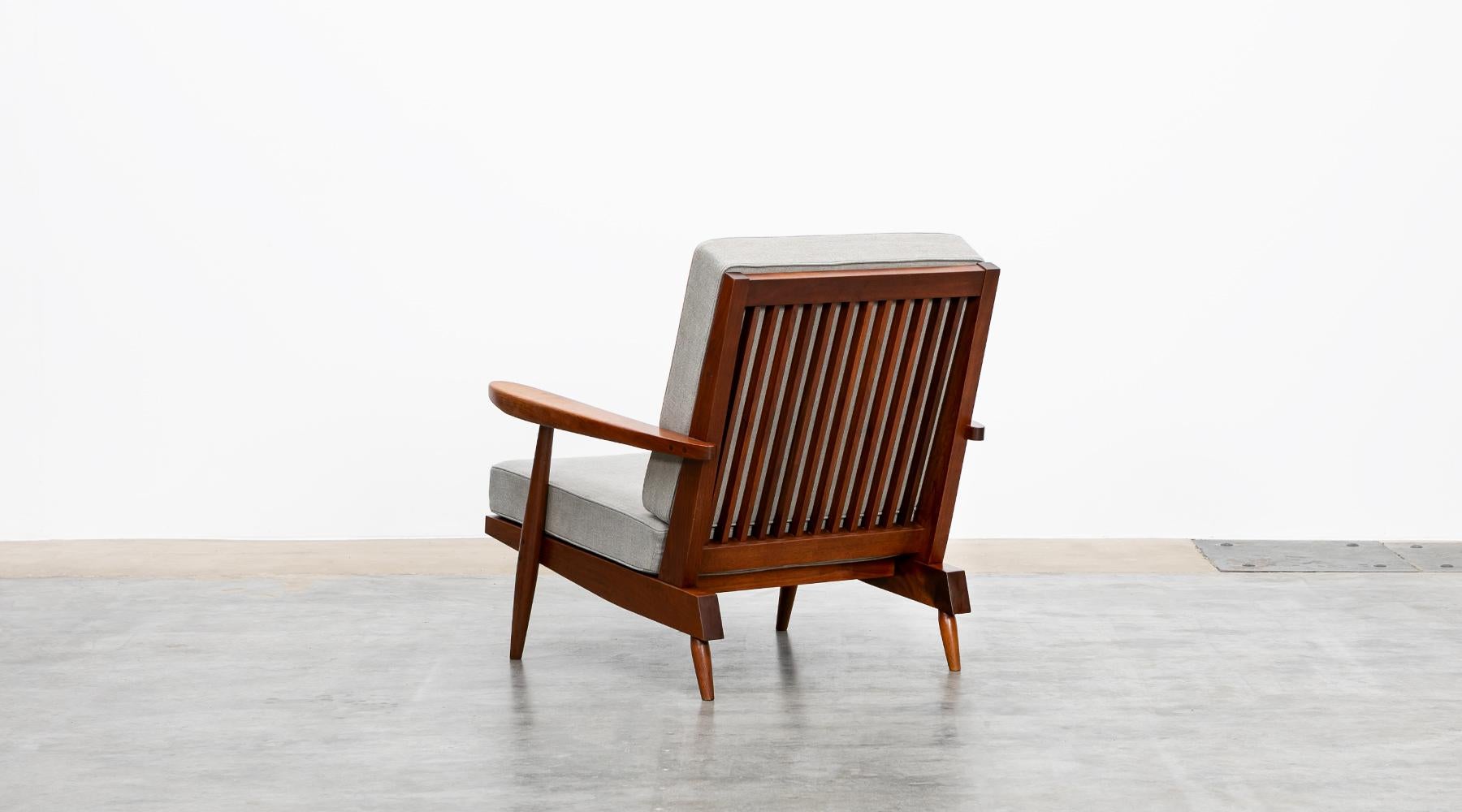 1960s Walnut, Grey Upholstery Armchair with Ottoman by George Nakashima For Sale 2