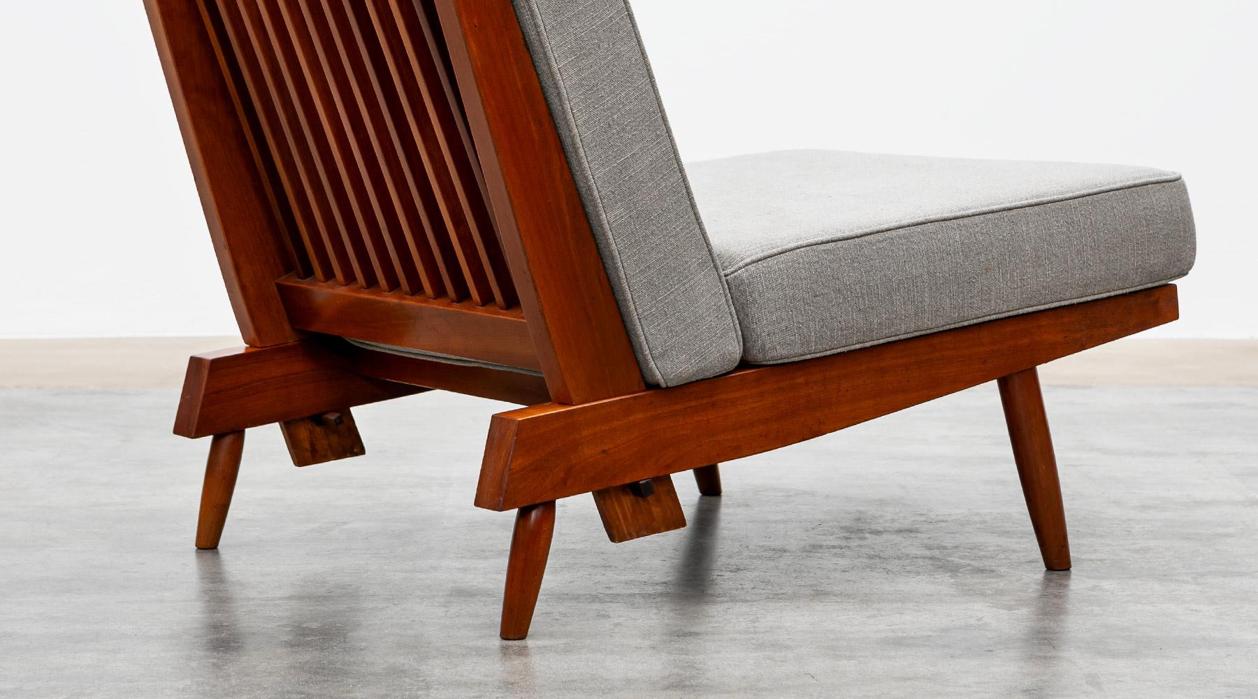 1960s Walnut, Grey Upholstery Lounge Chairs by George Nakashima 'd' For Sale 6