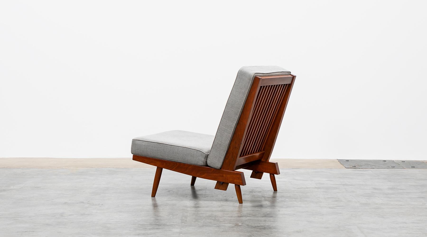 1960s Walnut, Grey Upholstery Lounge Chairs by George Nakashima 'd' For Sale 2