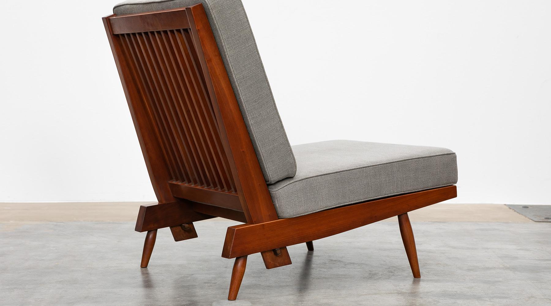 1960s Walnut, Grey Upholstery Lounge Chairs by George Nakashima 5