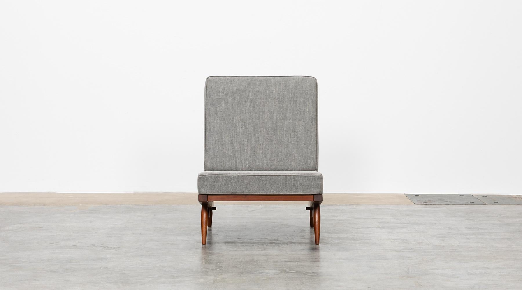 Mid-Century Modern 1960s Walnut, Grey Upholstery Lounge Chairs by George Nakashima
