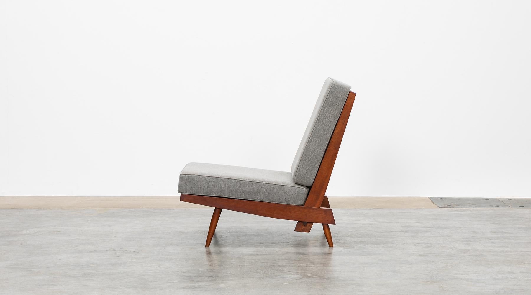 20th Century 1960s Walnut, Grey Upholstery Lounge Chairs by George Nakashima