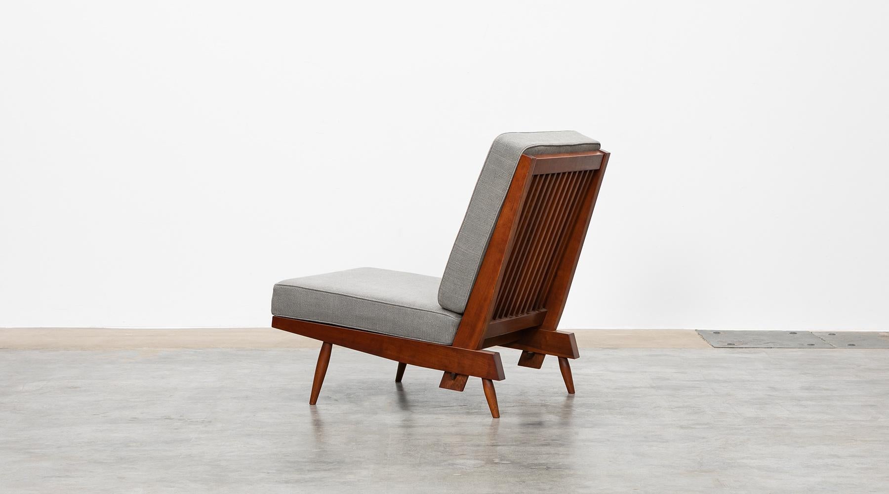 1960s Walnut, Grey Upholstery Lounge Chairs by George Nakashima 1