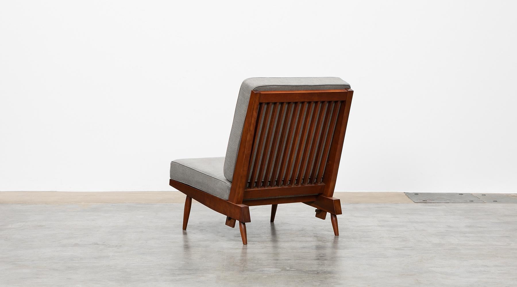 1960s Walnut, Grey Upholstery Lounge Chairs by George Nakashima 2