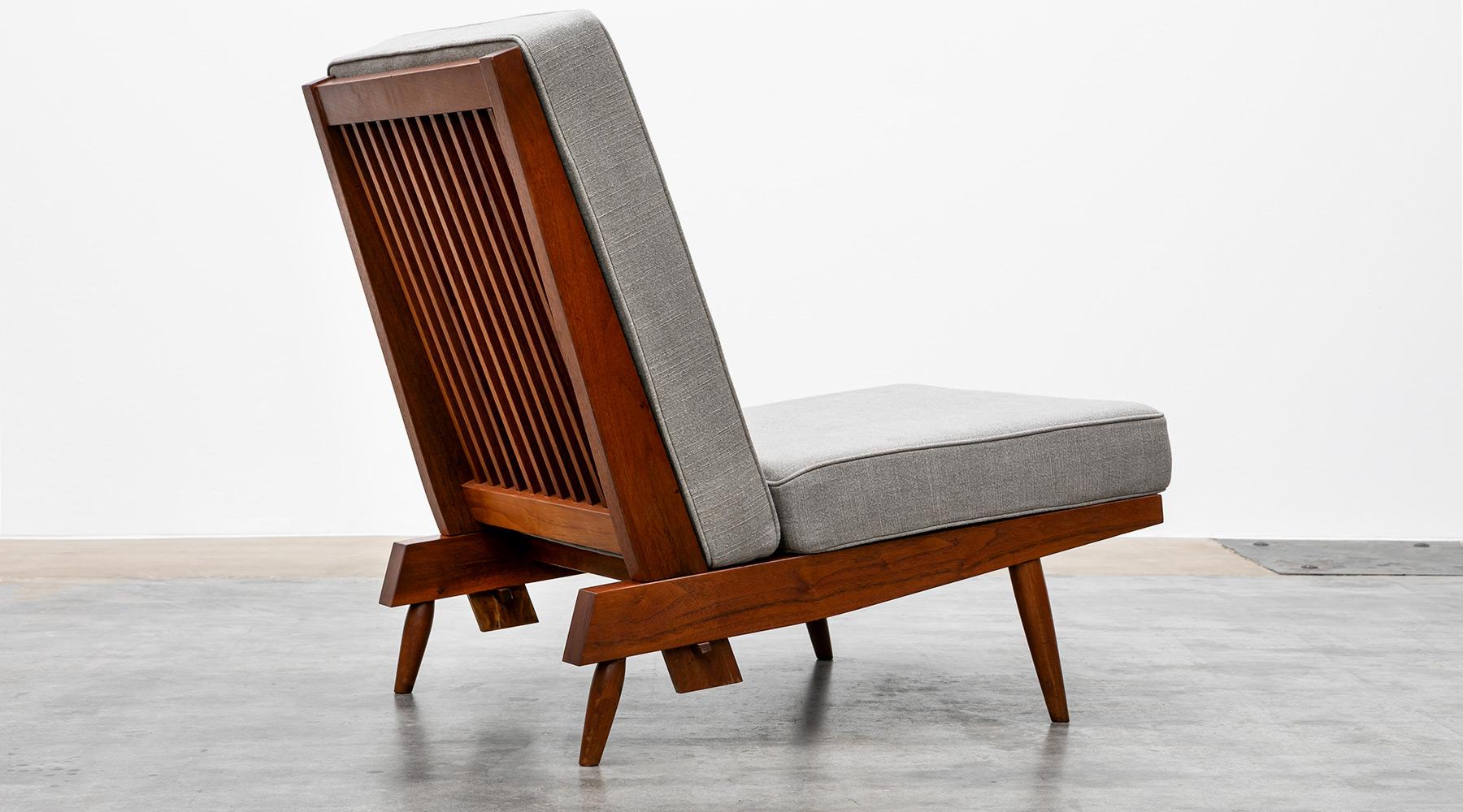 1960s Walnut, Grey Upholstery Single Lounge Chair by George Nakashima 4