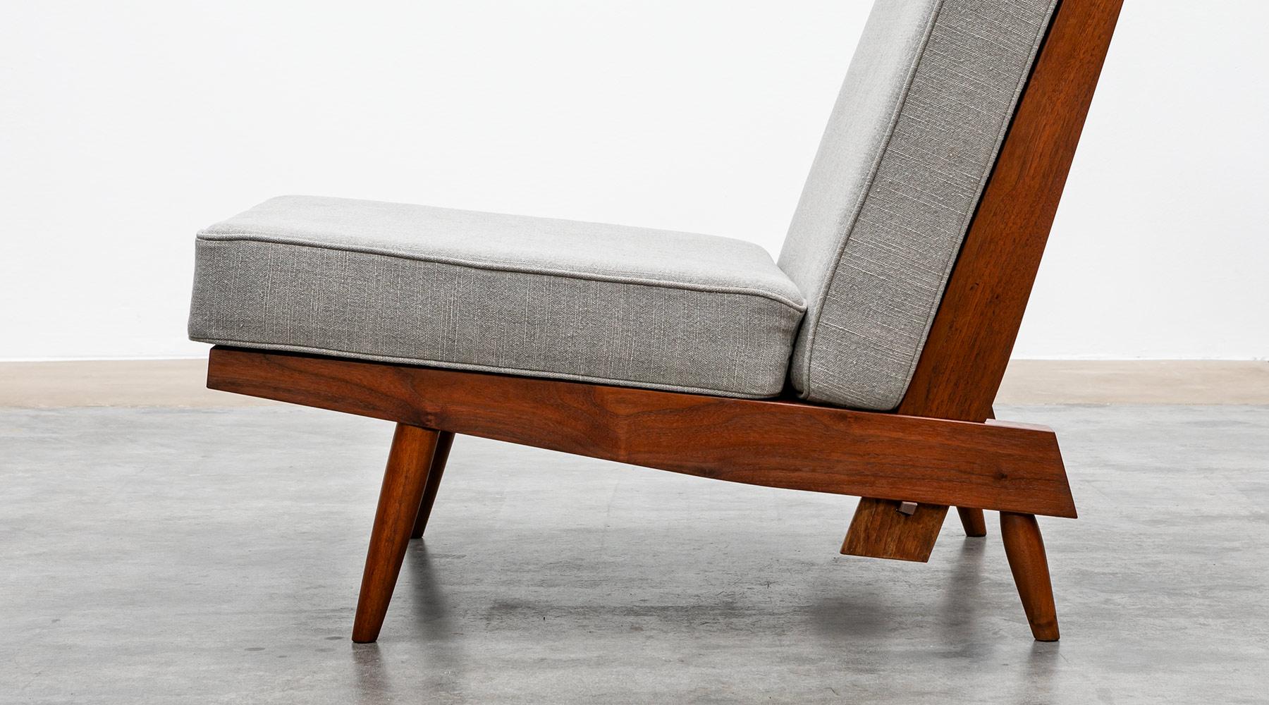 1960s Walnut, Grey Upholstery Single Lounge Chair by George Nakashima 6