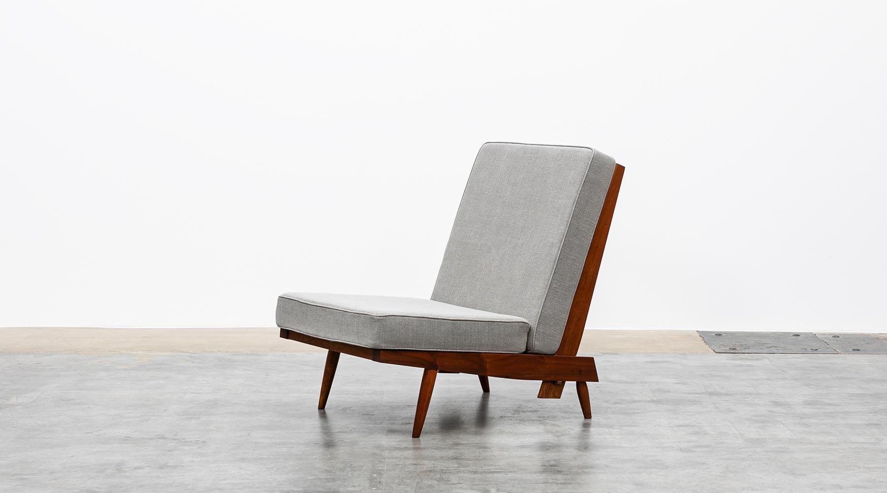 Mid-Century Modern 1960s Walnut, Grey Upholstery Single Lounge Chair by George Nakashima