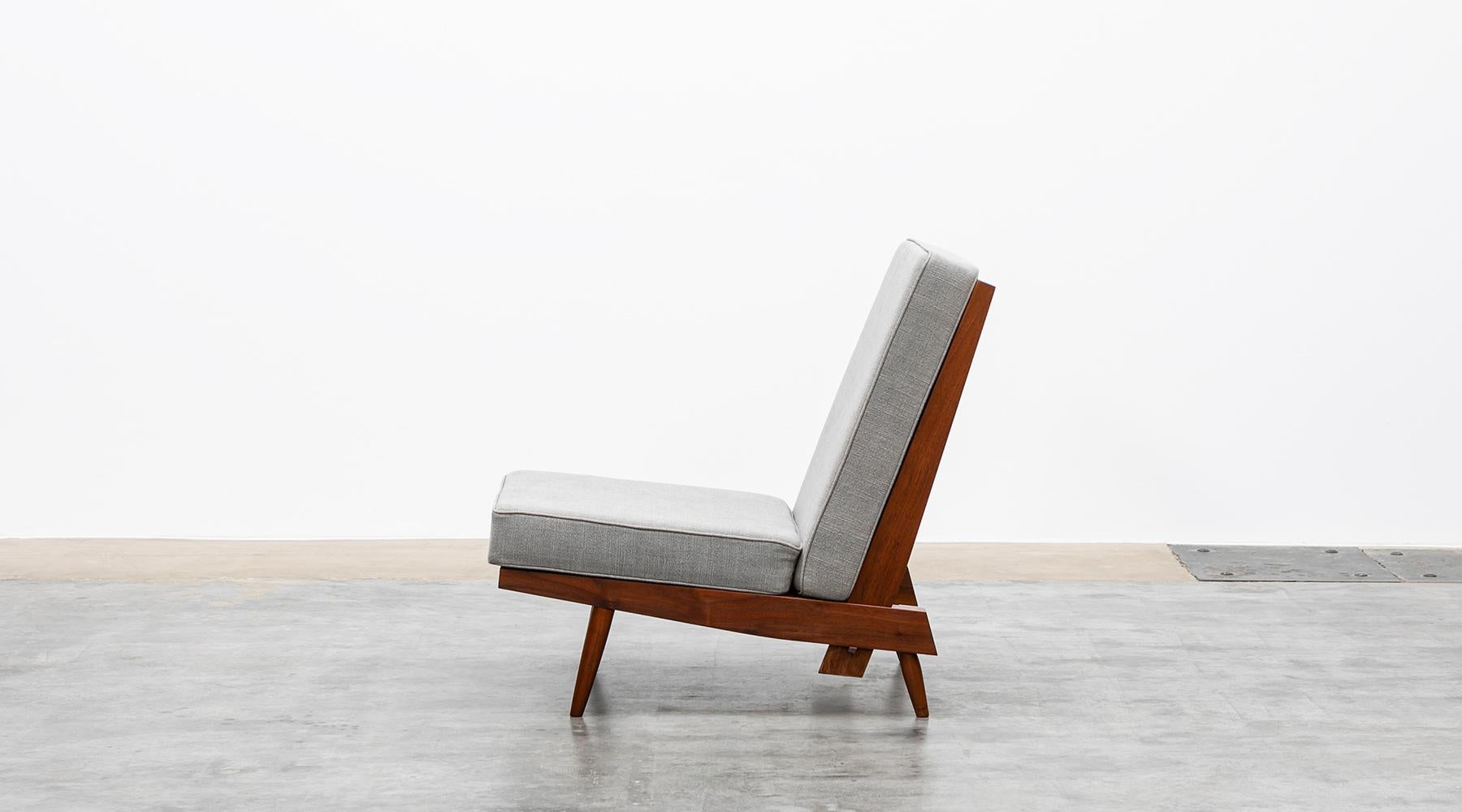 American 1960s Walnut, Grey Upholstery Single Lounge Chair by George Nakashima