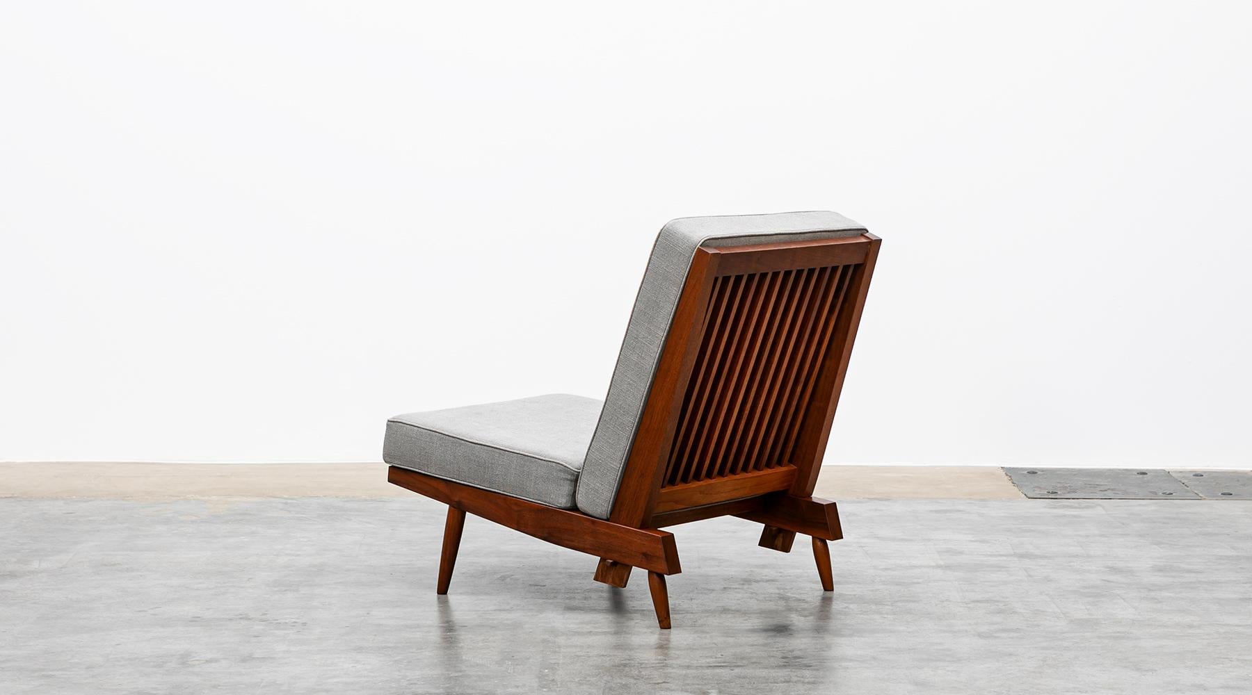 20th Century 1960s Walnut, Grey Upholstery Single Lounge Chair by George Nakashima