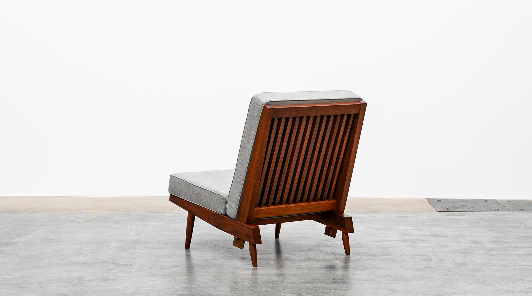 1960s Walnut, Grey Upholstery Single Lounge Chair by George Nakashima 1