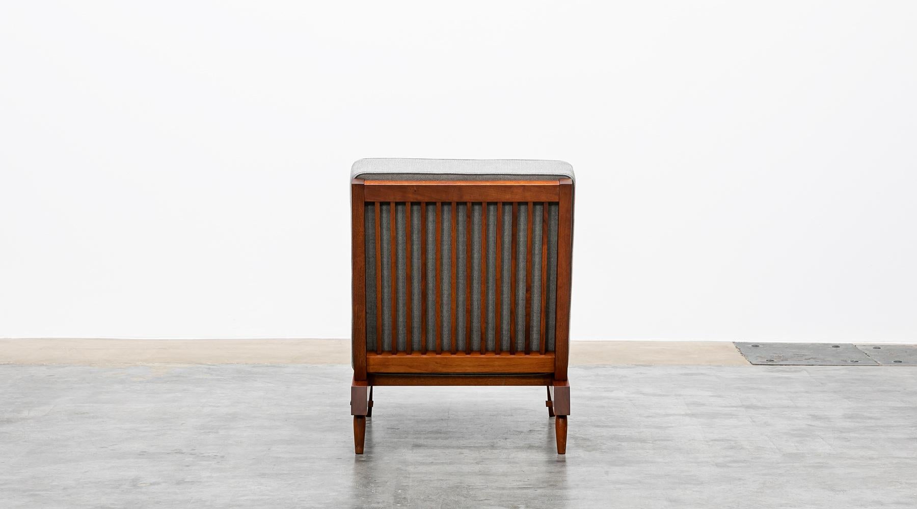 1960s Walnut, Grey Upholstery Single Lounge Chair by George Nakashima 2