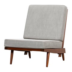 1960s Walnut, Grey Upholstery Single Lounge Chair by George Nakashima