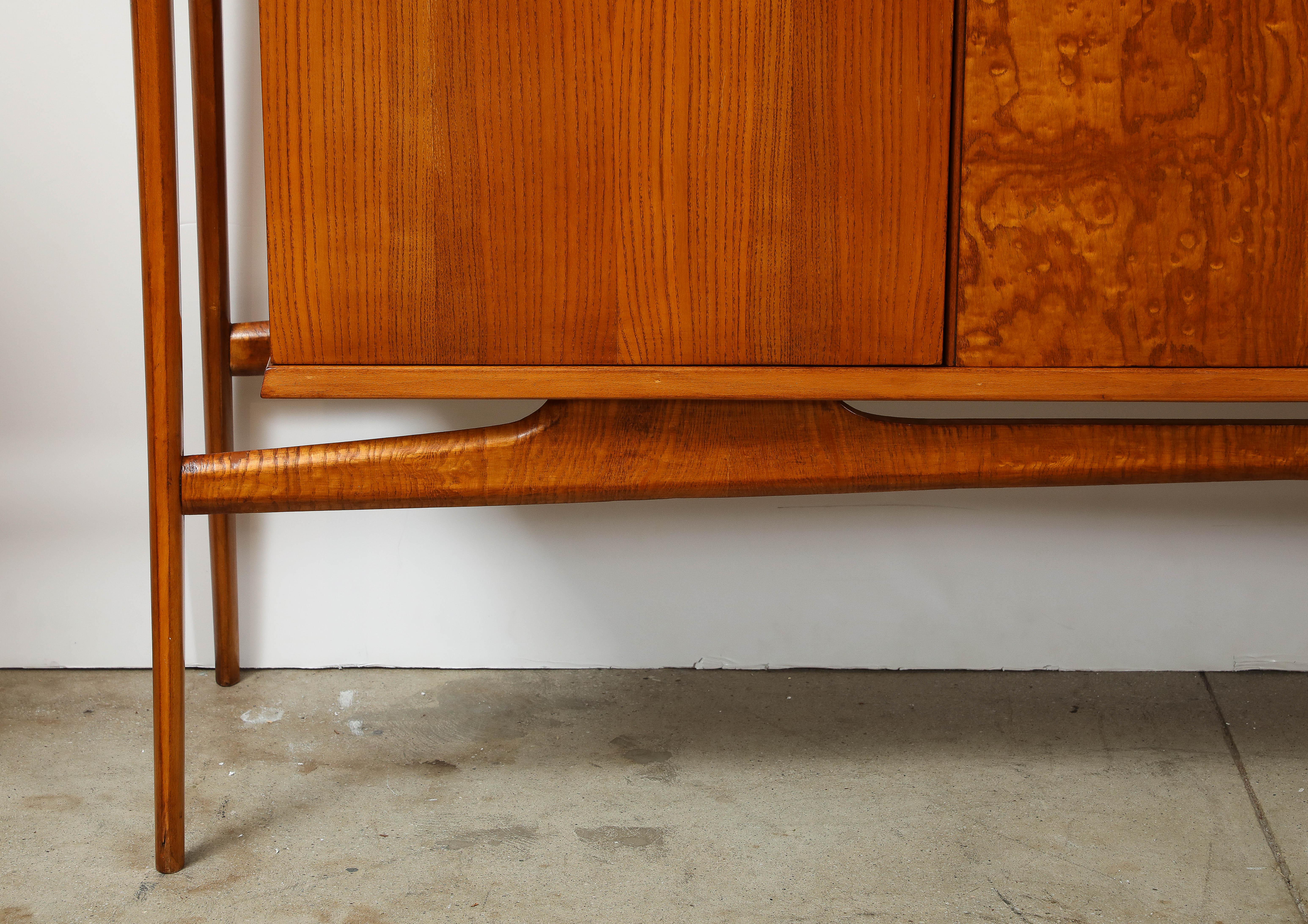 1960s Walnut High Sideboard Cabinet with Sculptural Brass Handles, Italy For Sale 6