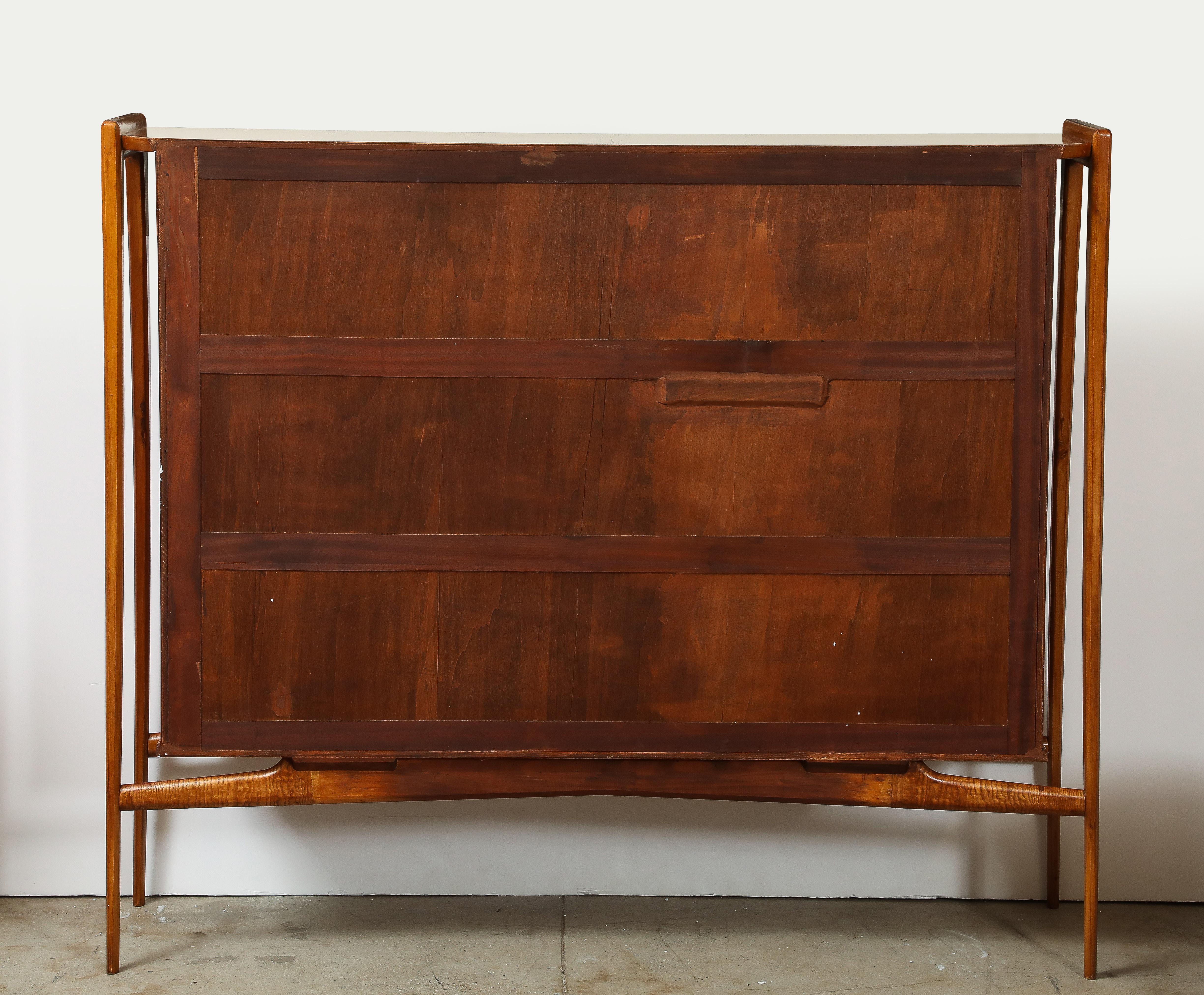 Mid-20th Century 1960s Walnut High Sideboard Cabinet with Sculptural Brass Handles, Italy For Sale
