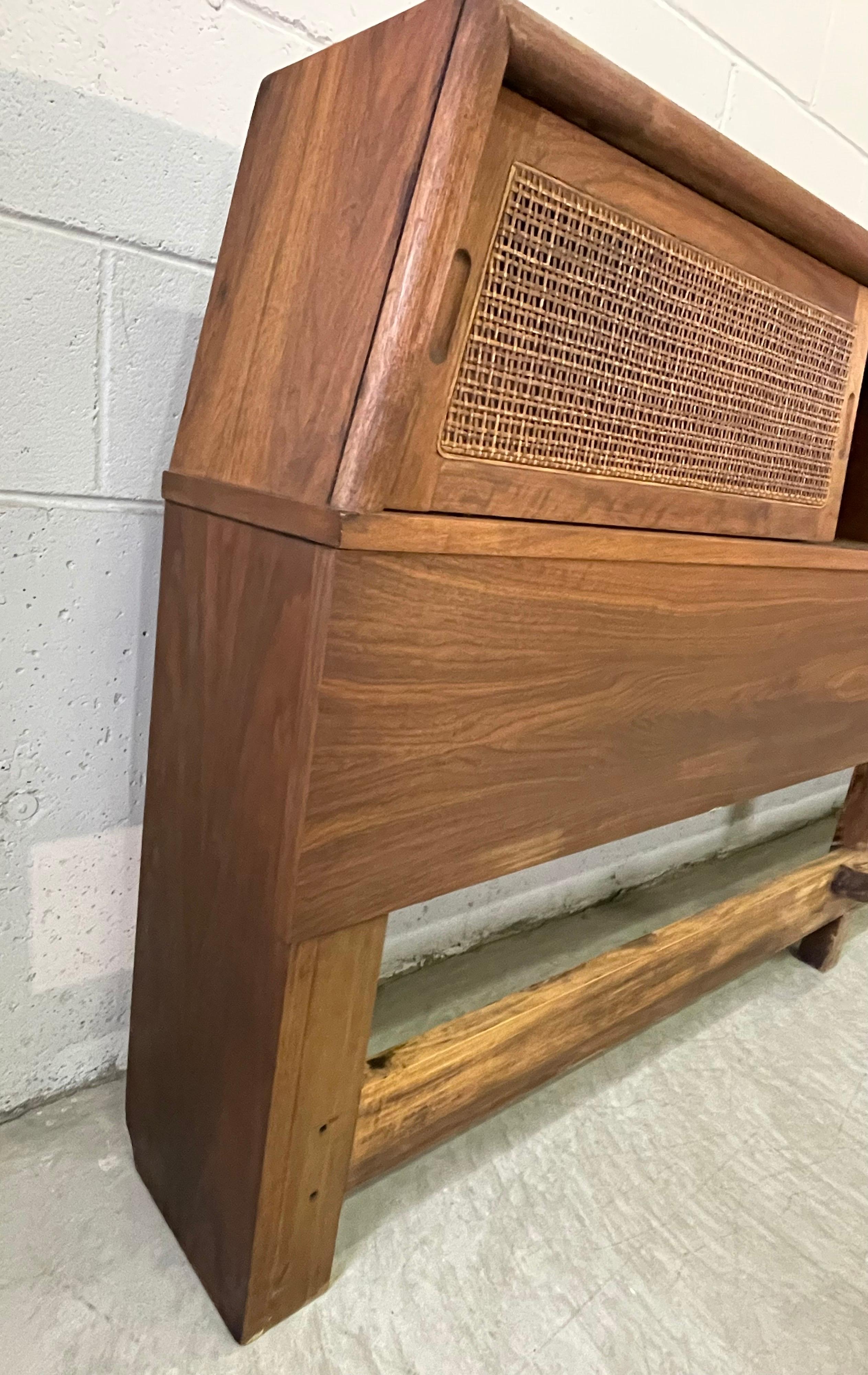1960s Walnut King Size Headboard with Cane Sliding Doors 1