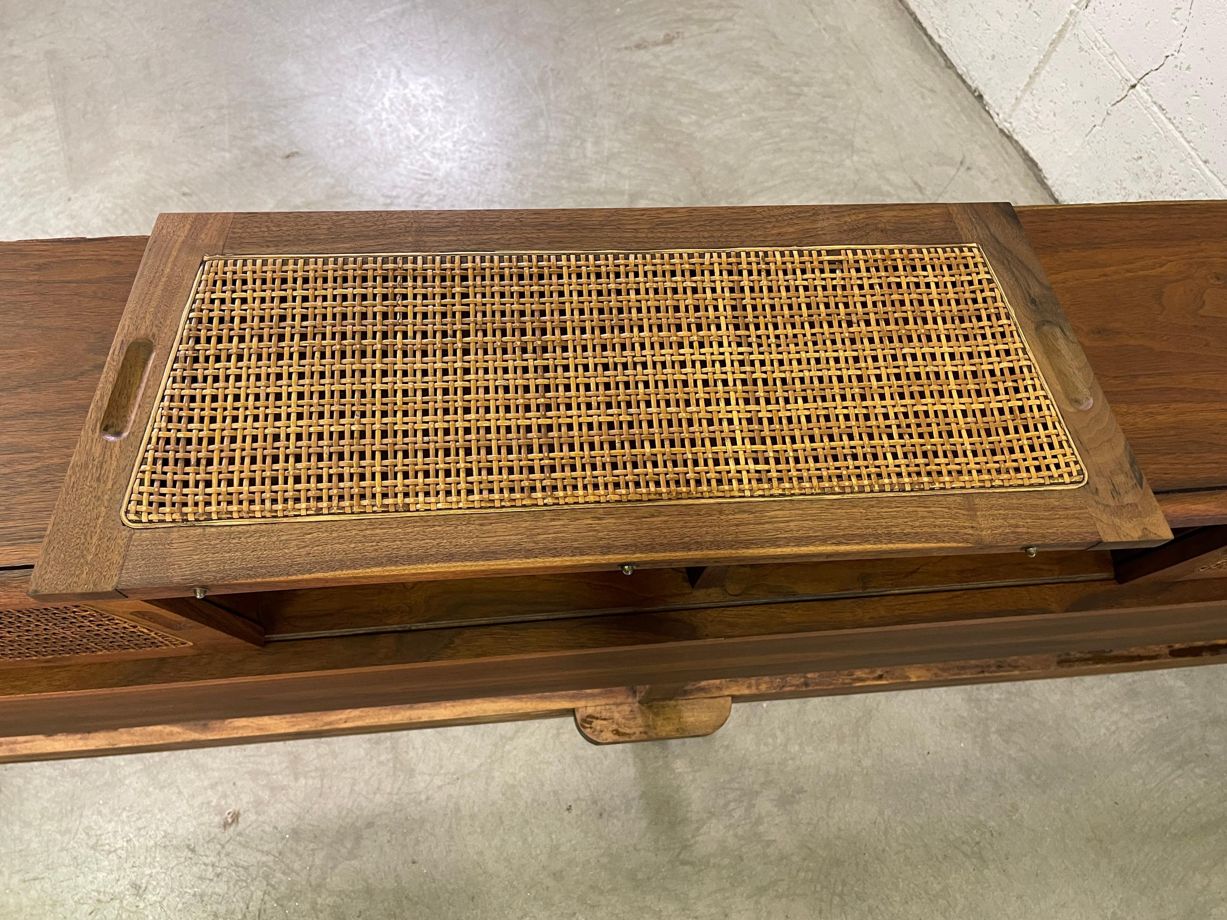 1960s Walnut King Size Headboard with Cane Sliding Doors 3