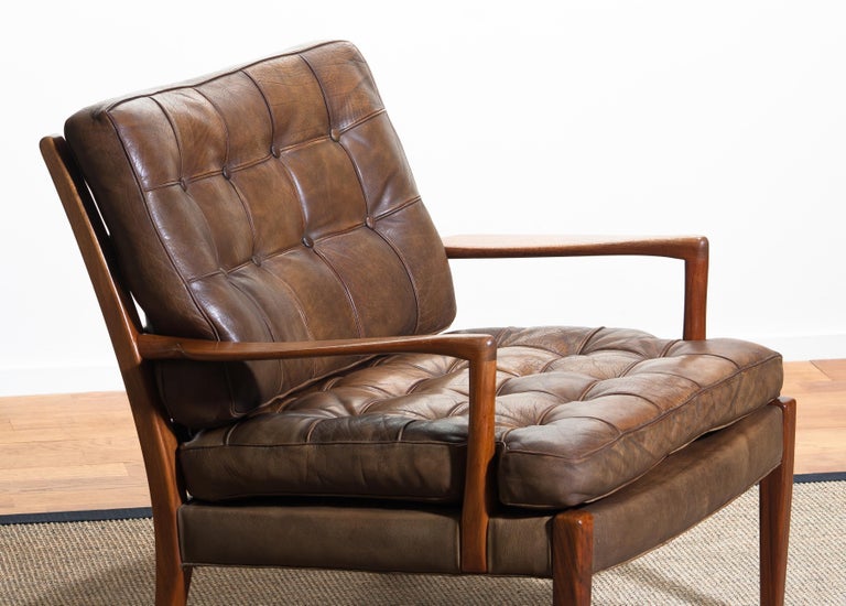 1960s Walnut / Leather Easy / Lounge Chair Model "Loven" by Arne Norell  Sweden For Sale at 1stDibs