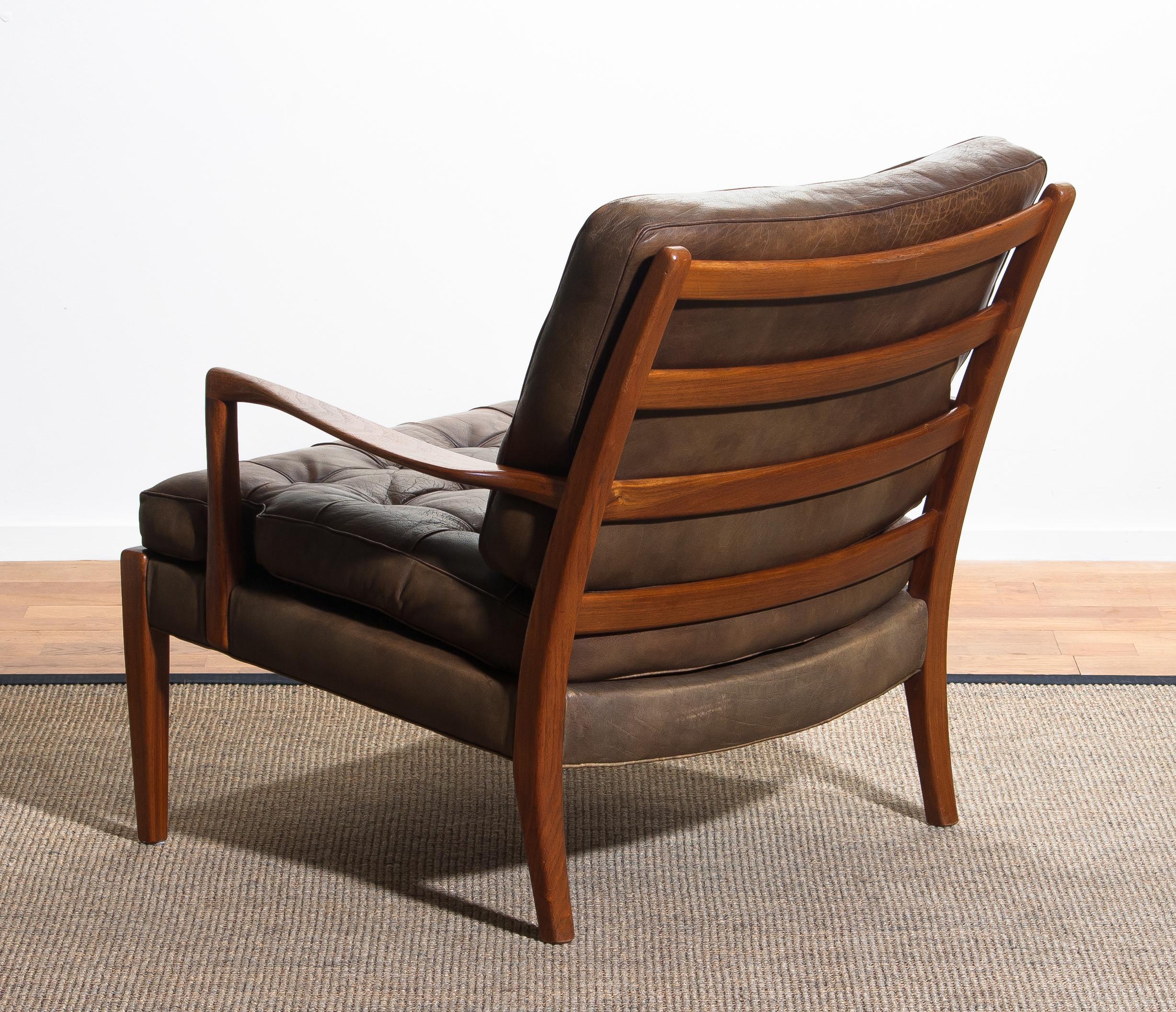 Swedish 1960s Walnut / Leather Easy / Lounge Chair Model 