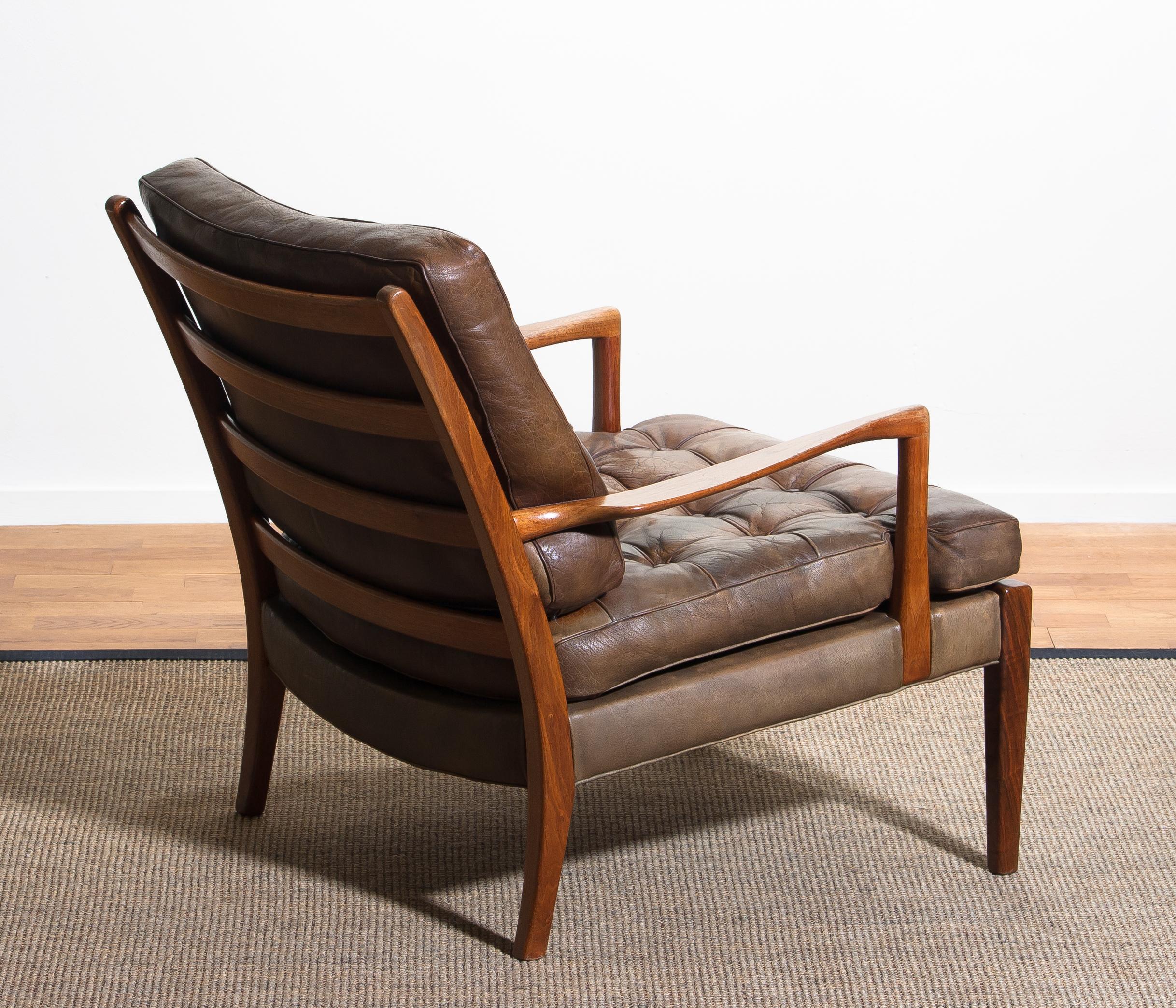 1960s Walnut / Leather Easy / Lounge Chair Model 