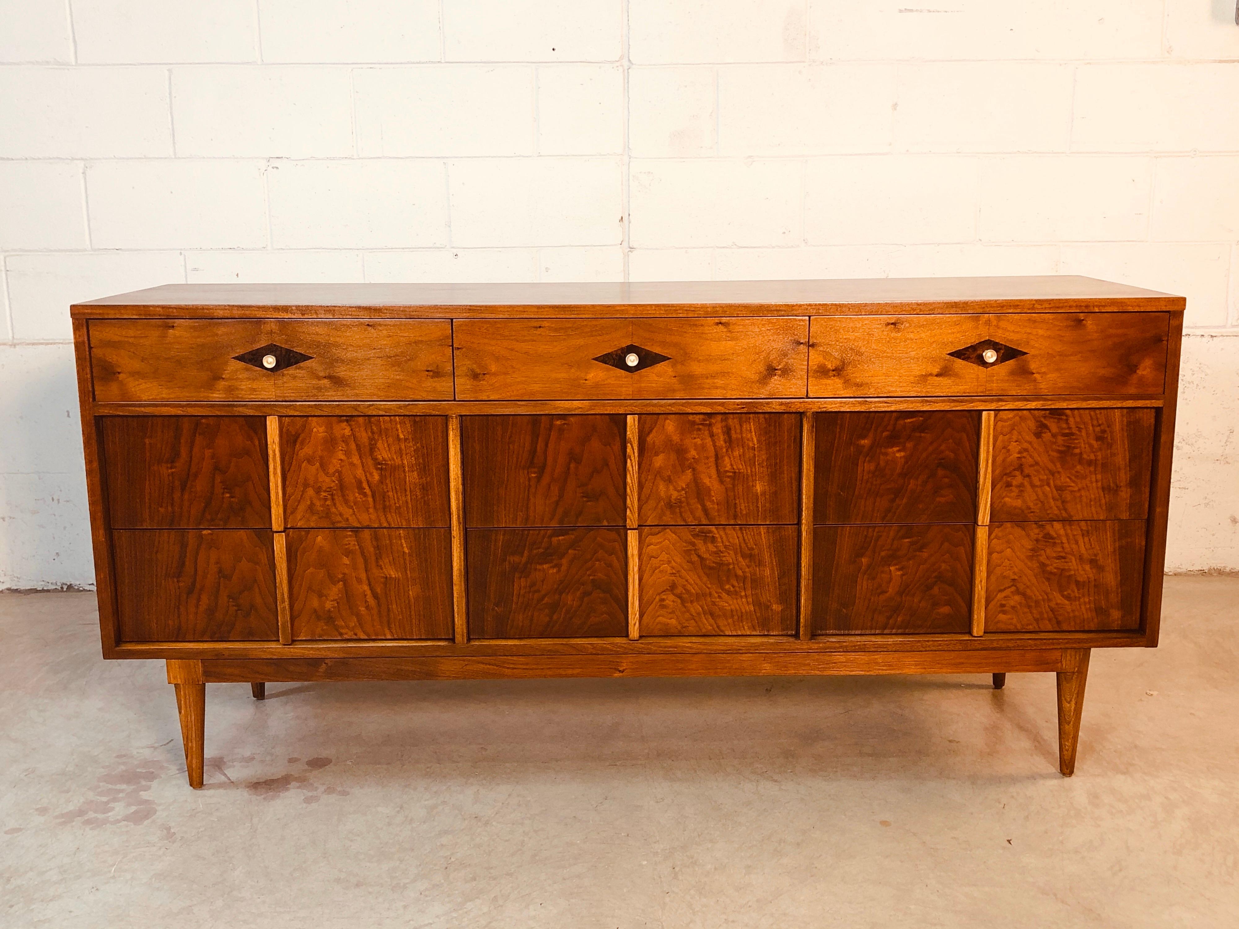 Mid-Century Modern 1960s Walnut Low Dresser with Rosewood Accent