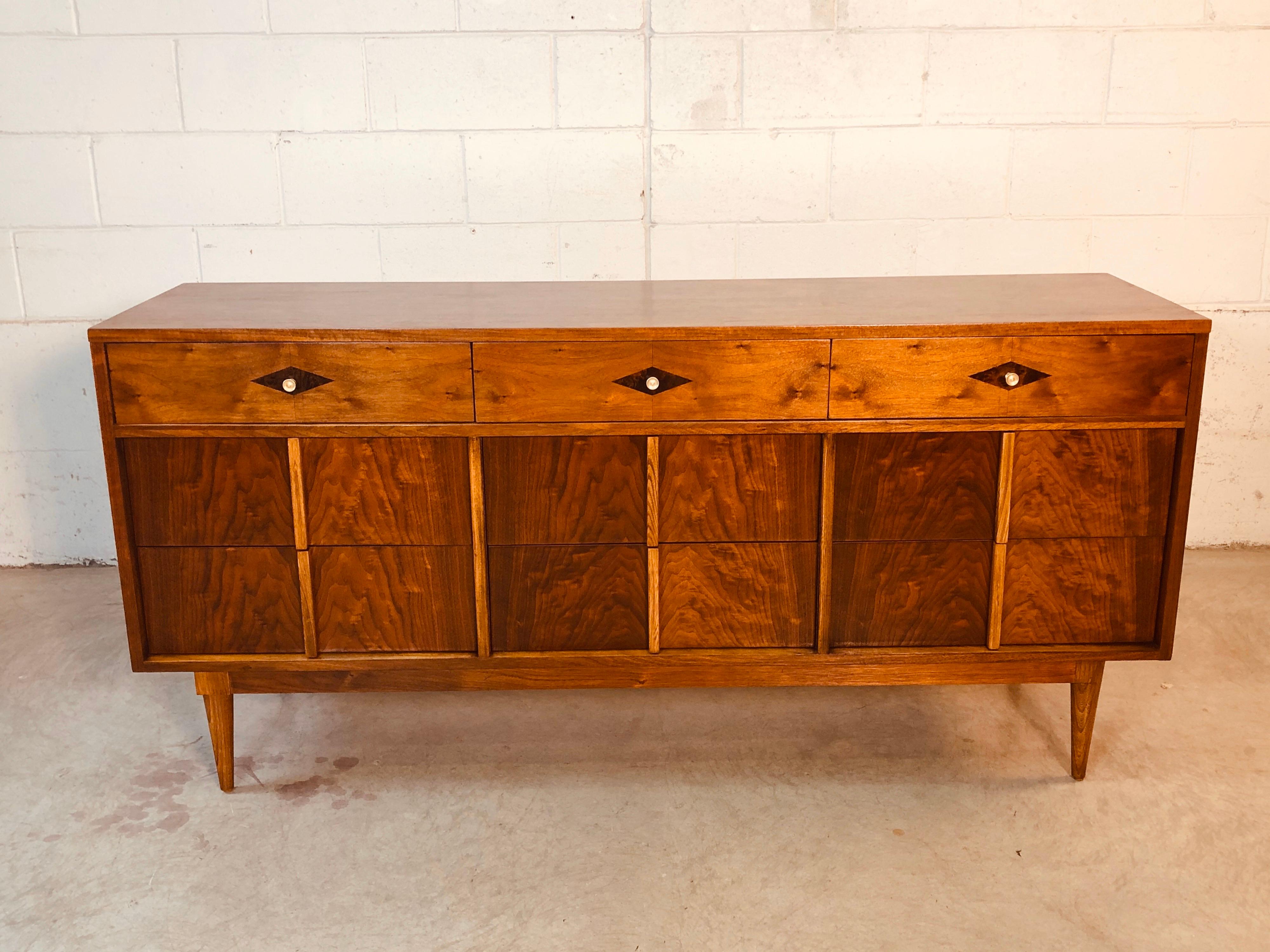 American 1960s Walnut Low Dresser with Rosewood Accent