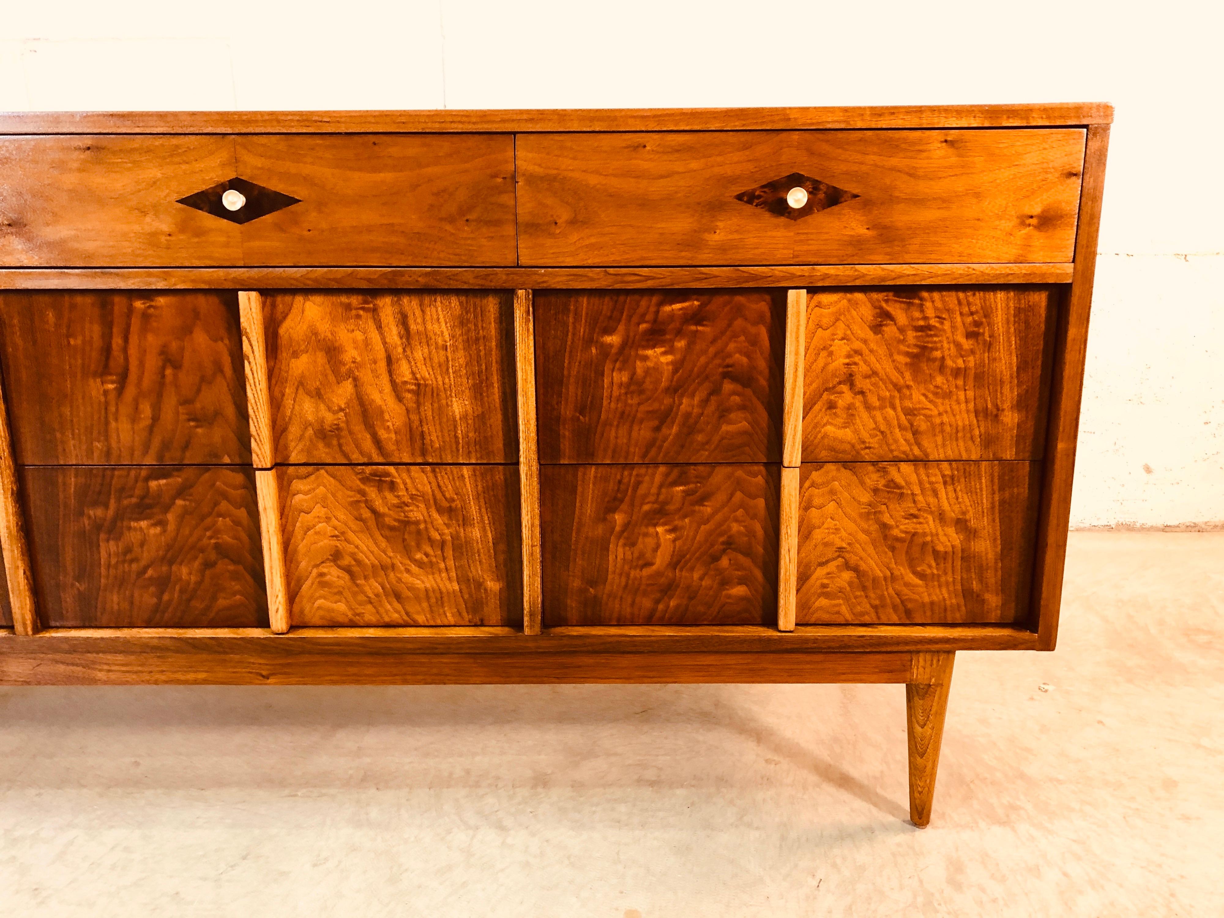 20th Century 1960s Walnut Low Dresser with Rosewood Accent