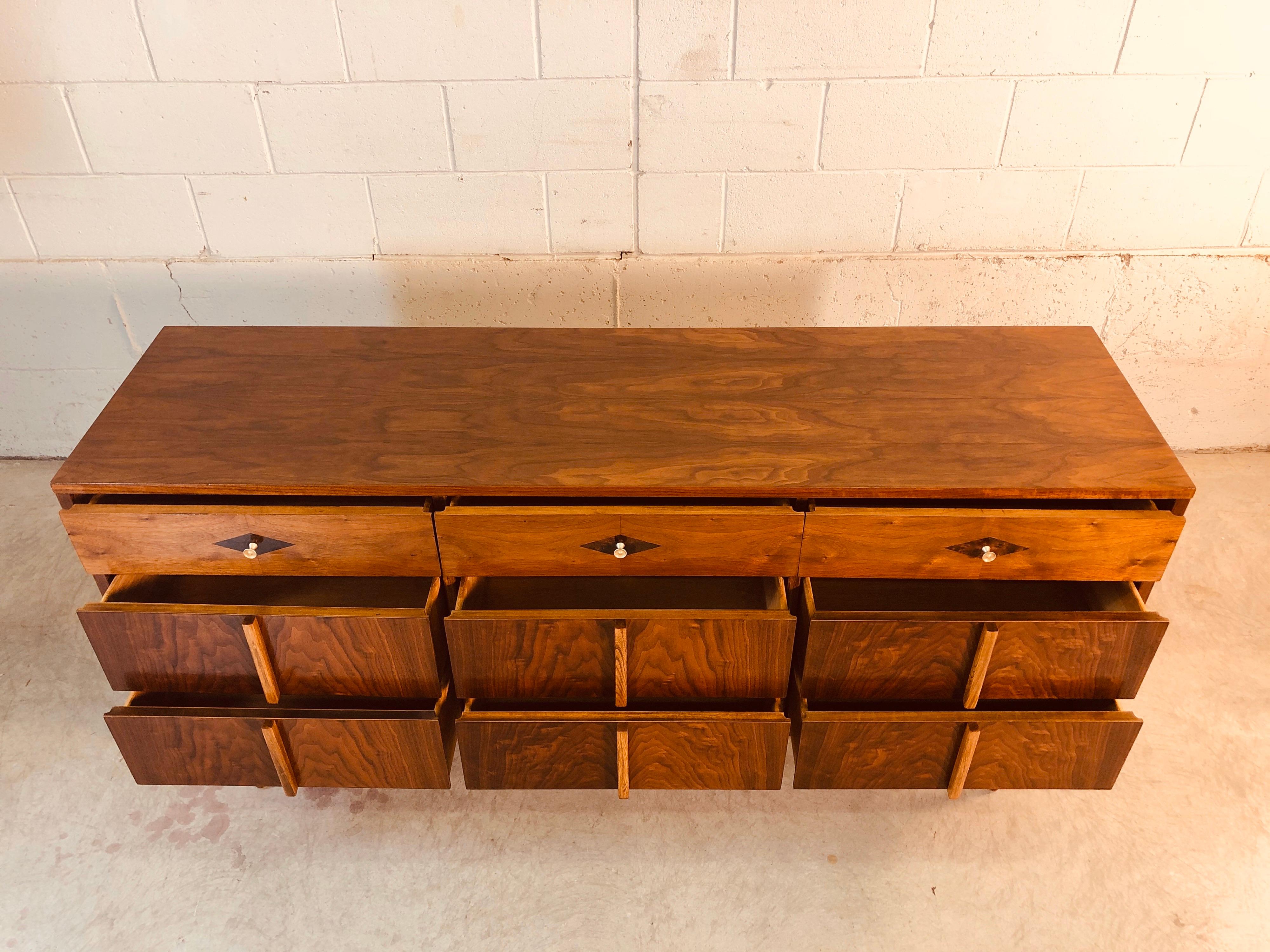 1960s Walnut Low Dresser with Rosewood Accent 1