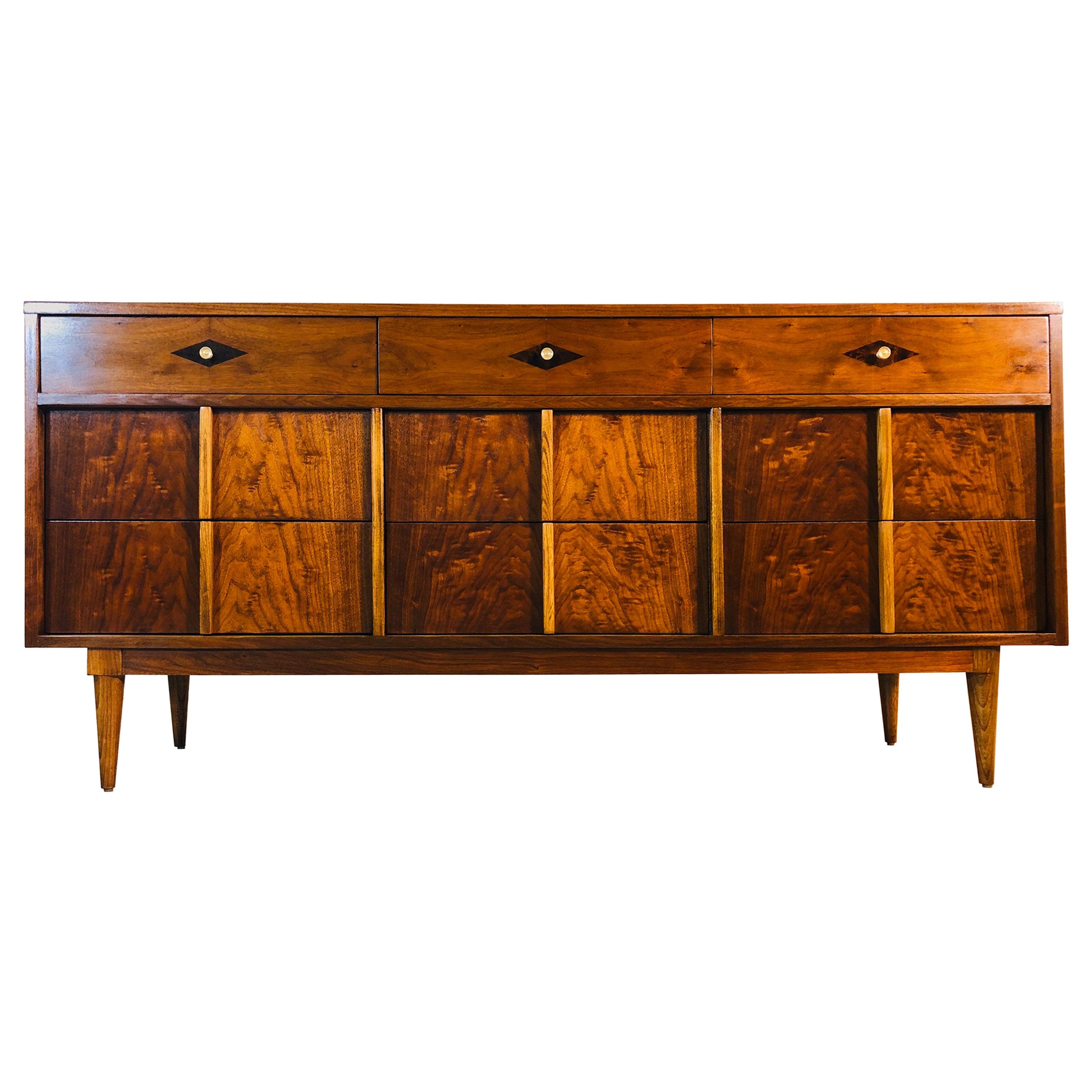 1960s Walnut Low Dresser with Rosewood Accent