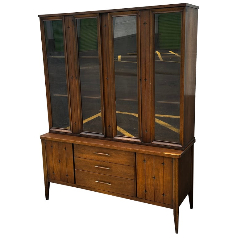 1960s Walnut MCM Broyhill Saga Buffet Credenza Bookcase