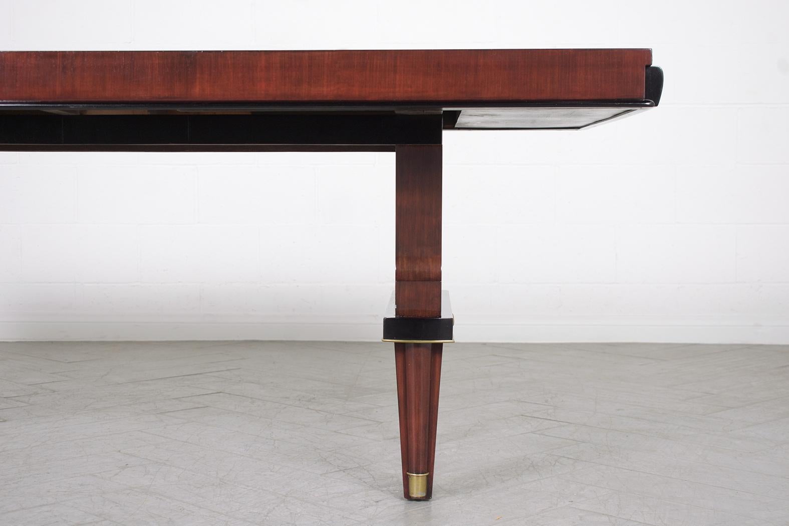 Mid-20th Century 1960s French Executive Desk: Art Deco Mahogany Design with Ebonized Accents