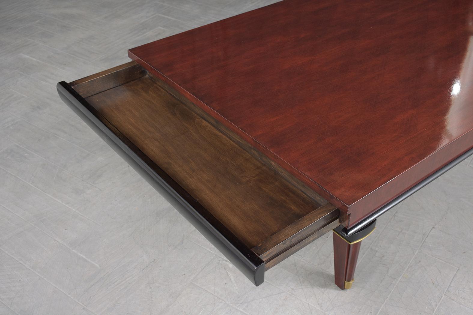 Lacquered 1960s French Executive Desk: Art Deco Mahogany Design with Ebonized Accents