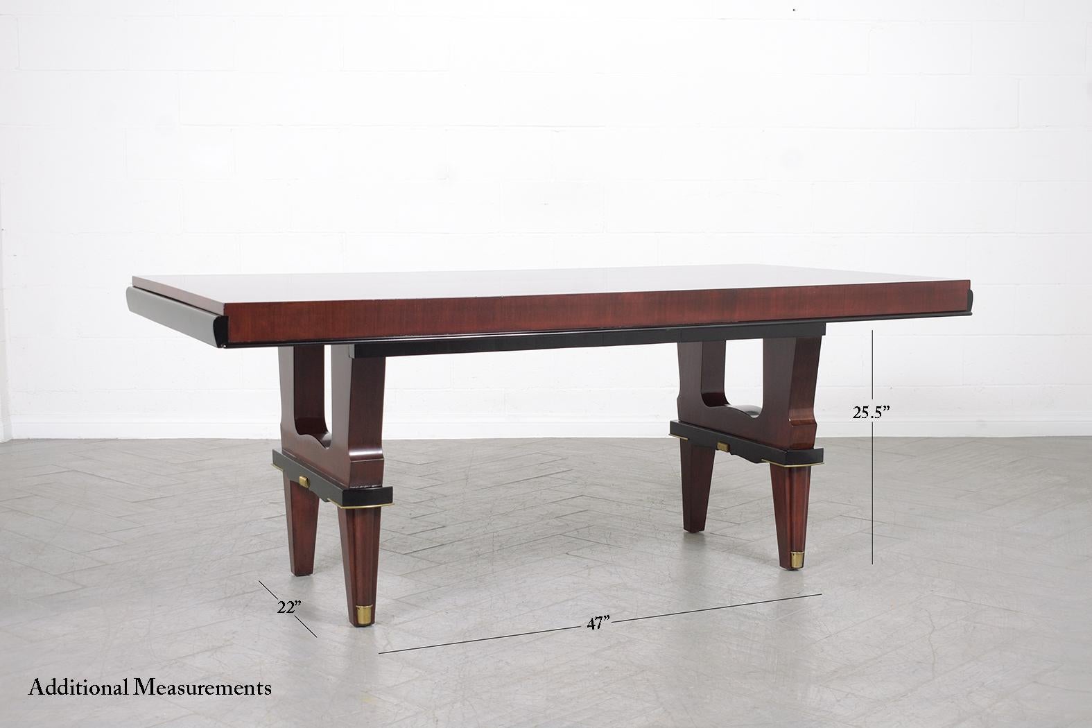 Lacquer 1960s French Executive Desk: Art Deco Mahogany Design with Ebonized Accents
