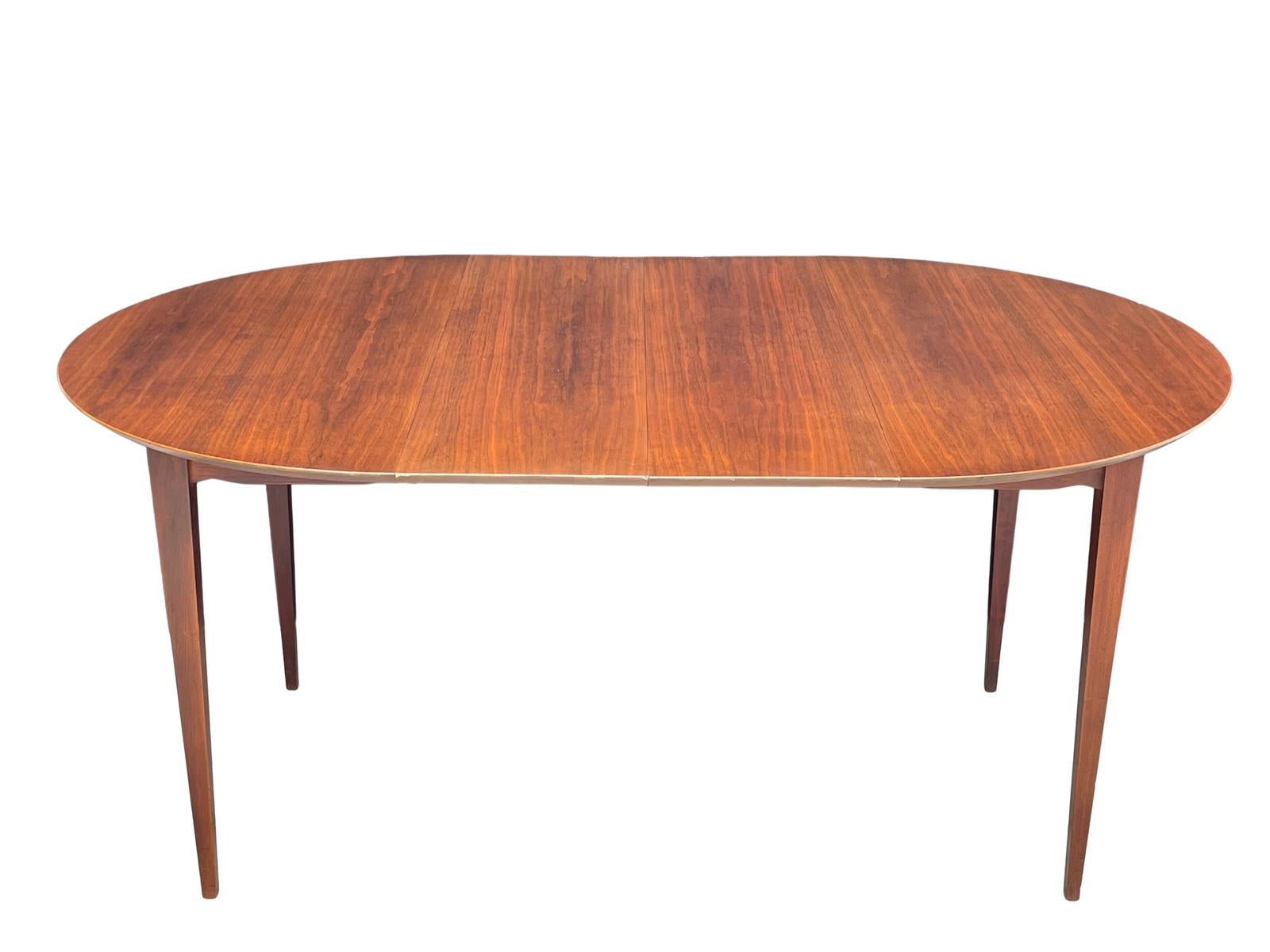 Stained 1960s Walnut Round Tapered Extending Dining Table