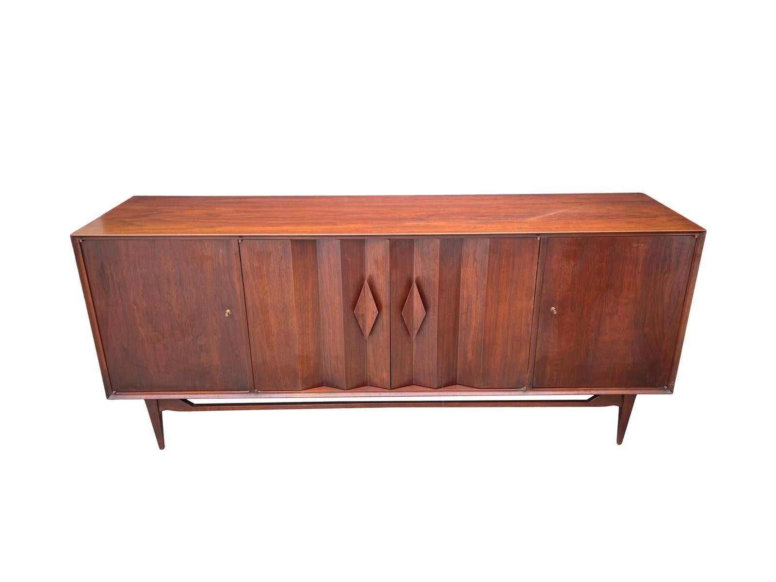 American 1960s Walnut Sculptured Front Credenza by Specialty Woodcraft  For Sale