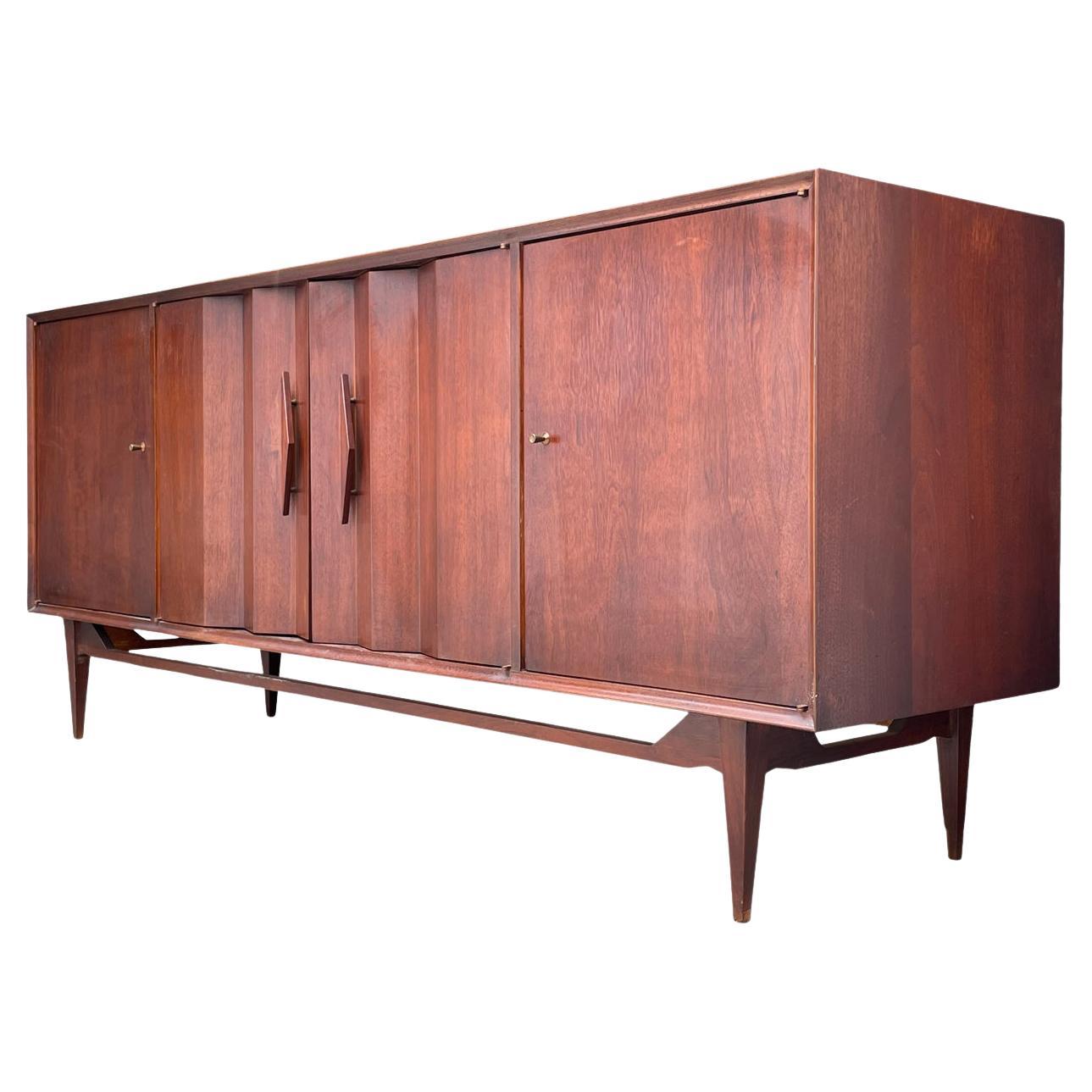 1960s Walnut Sculptured Front Credenza by Specialty Woodcraft  For Sale