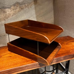 1960s Walnut Tiered Letter Desk Tray