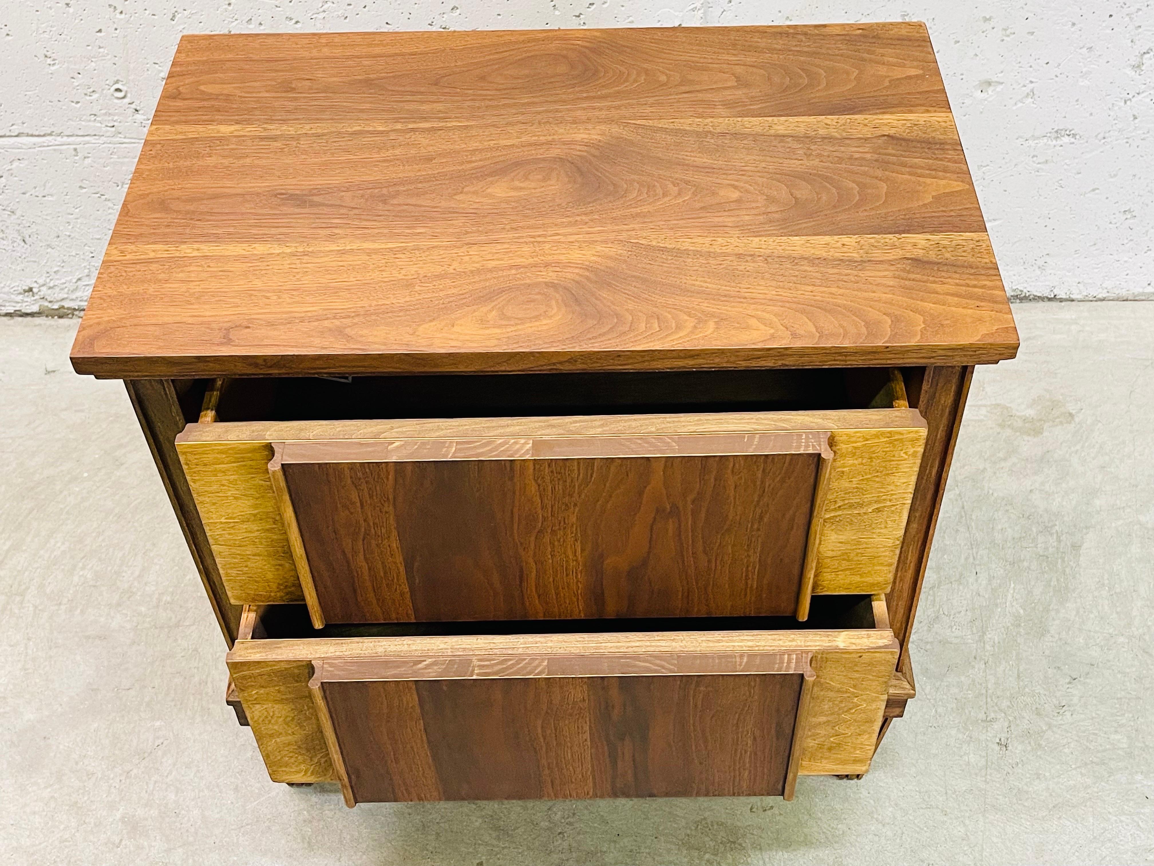 Mid-Century Modern 1960s Walnut Two Drawer Nightstand For Sale